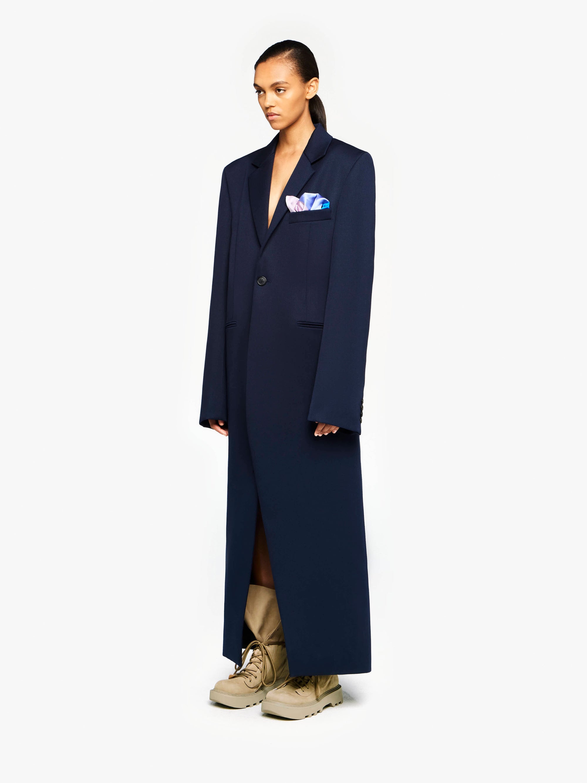 LONG COAT WITH SATIN HANDKERCHIEF