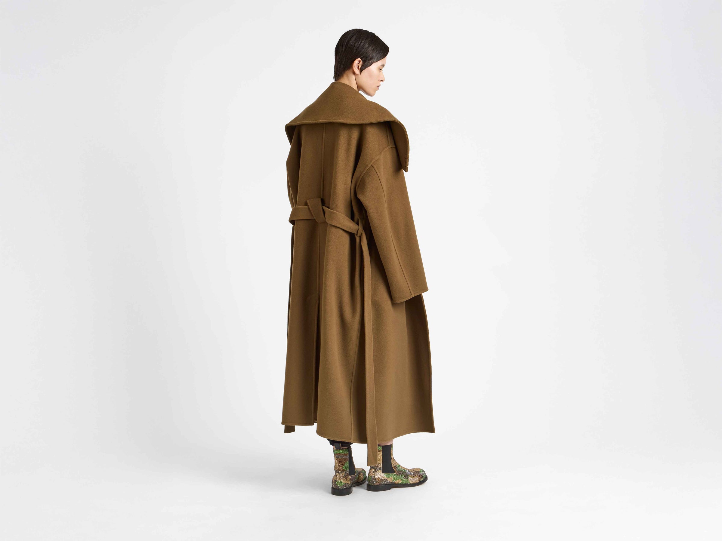 WOMENS LONGLINE WRAP FRONT COAT IN CUMIN