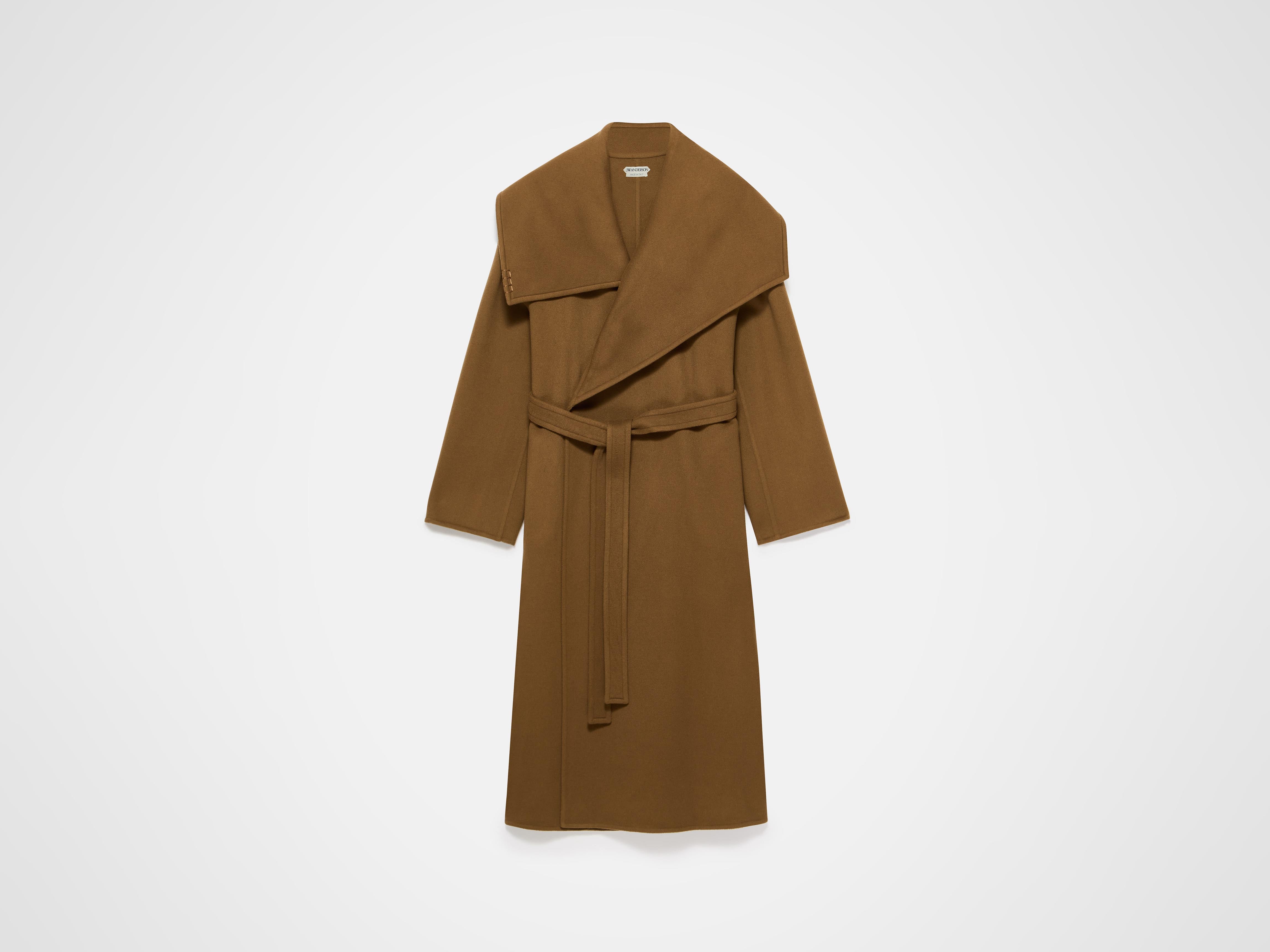 WOMENS LONGLINE WRAP FRONT COAT IN CUMIN in CUMIN