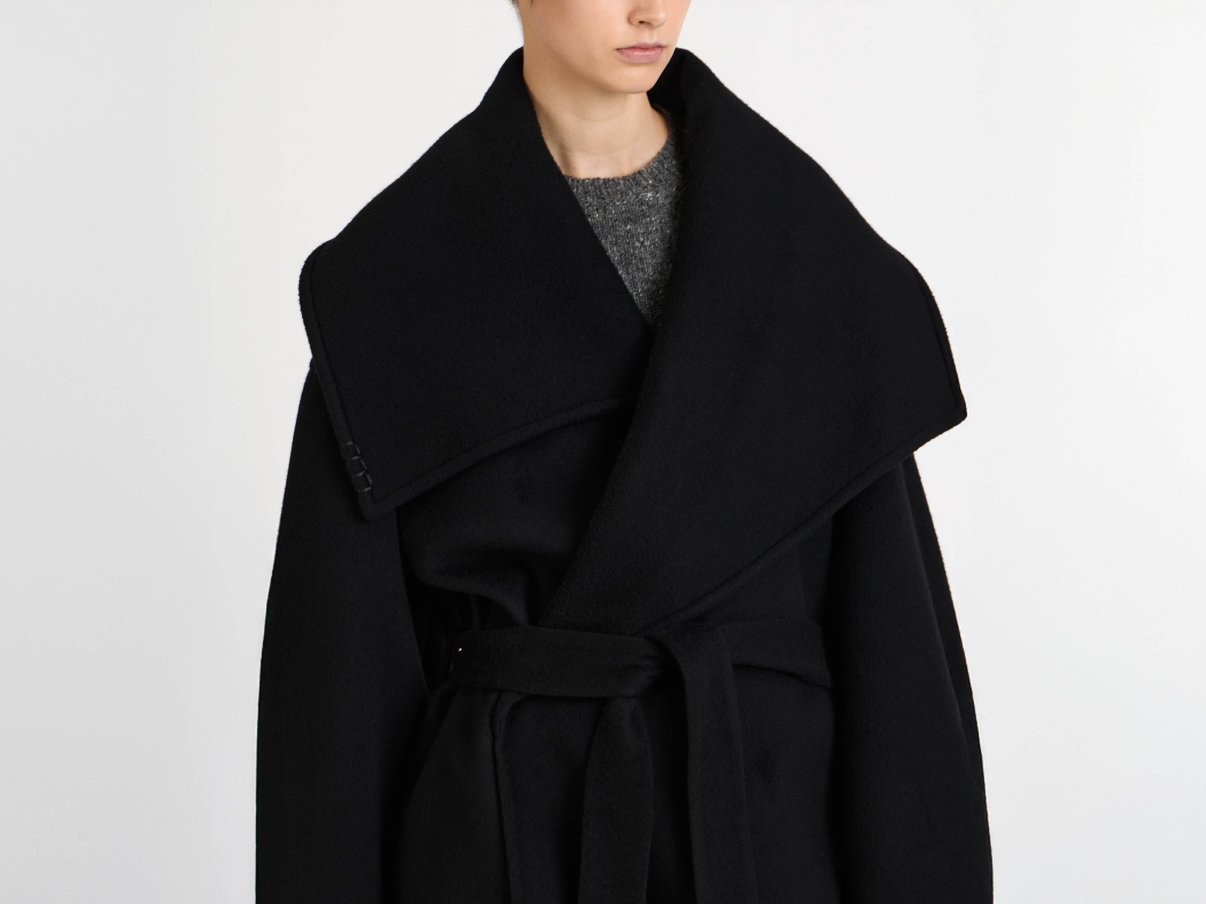 wrap coat black Model Detail 8