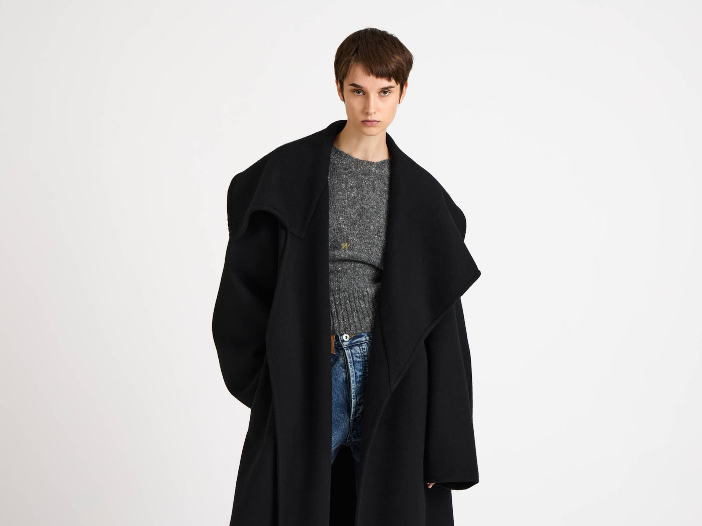 wrap coat black Model Detail 2