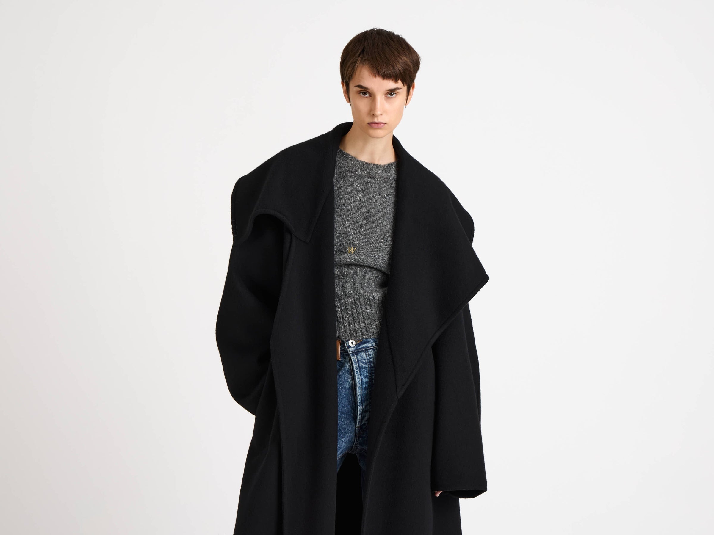 wrap coat black Model Detail 2