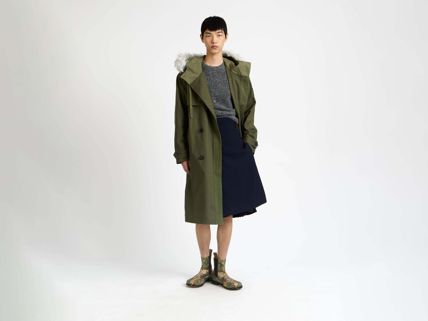 double breasted parka hunter green 1 Model Front 3