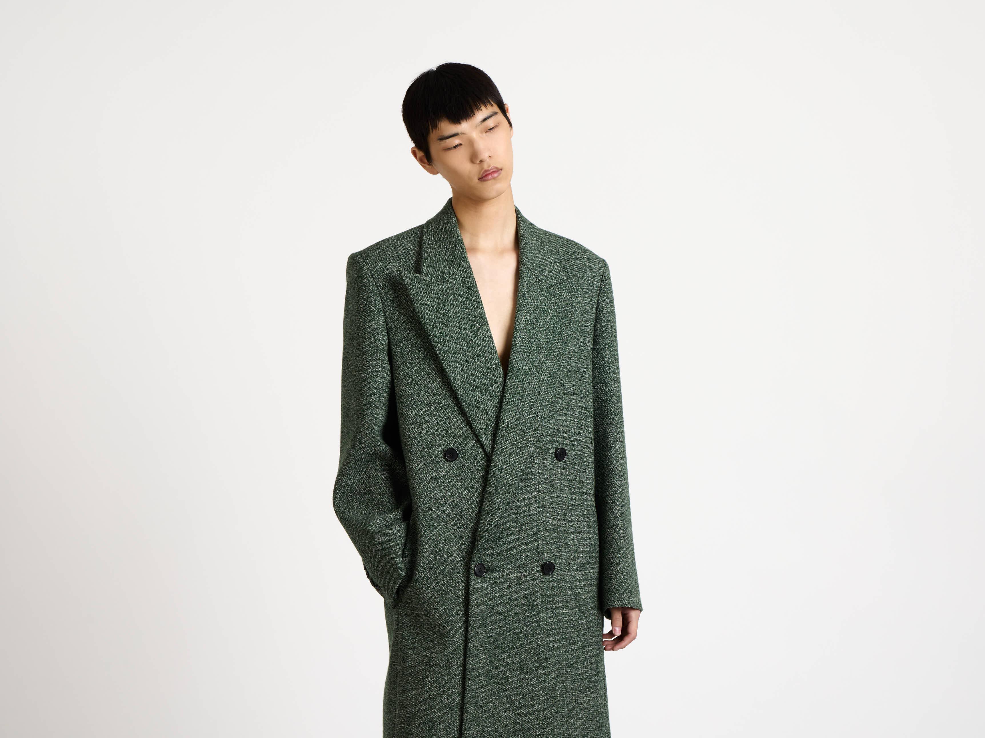 MENS DOUBLE BREASTED COAT IN BOTTLE GREEN in BOTTLE GREEN