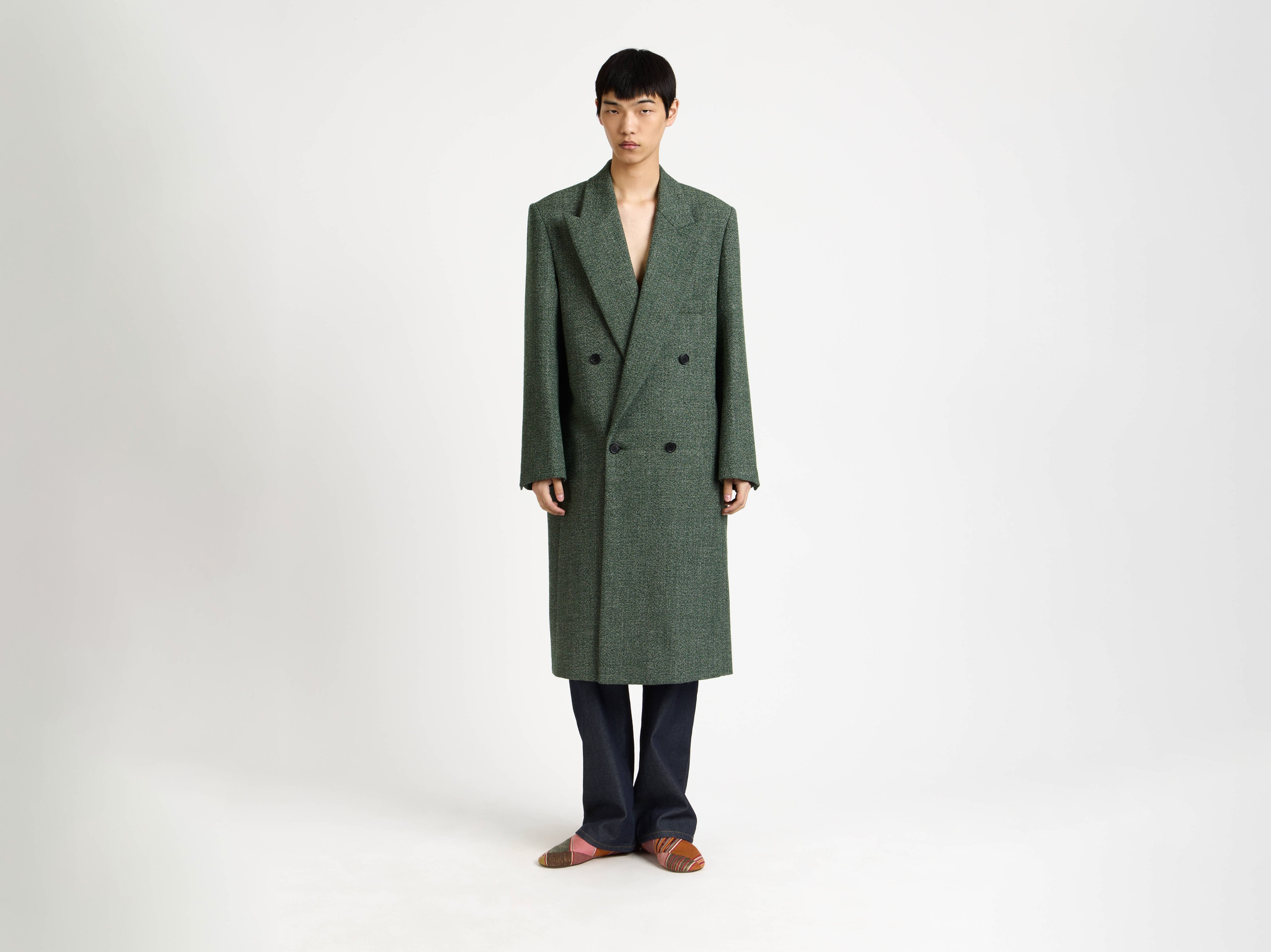 MENS DOUBLE BREASTED COAT IN BOTTLE GREEN in BOTTLE GREEN