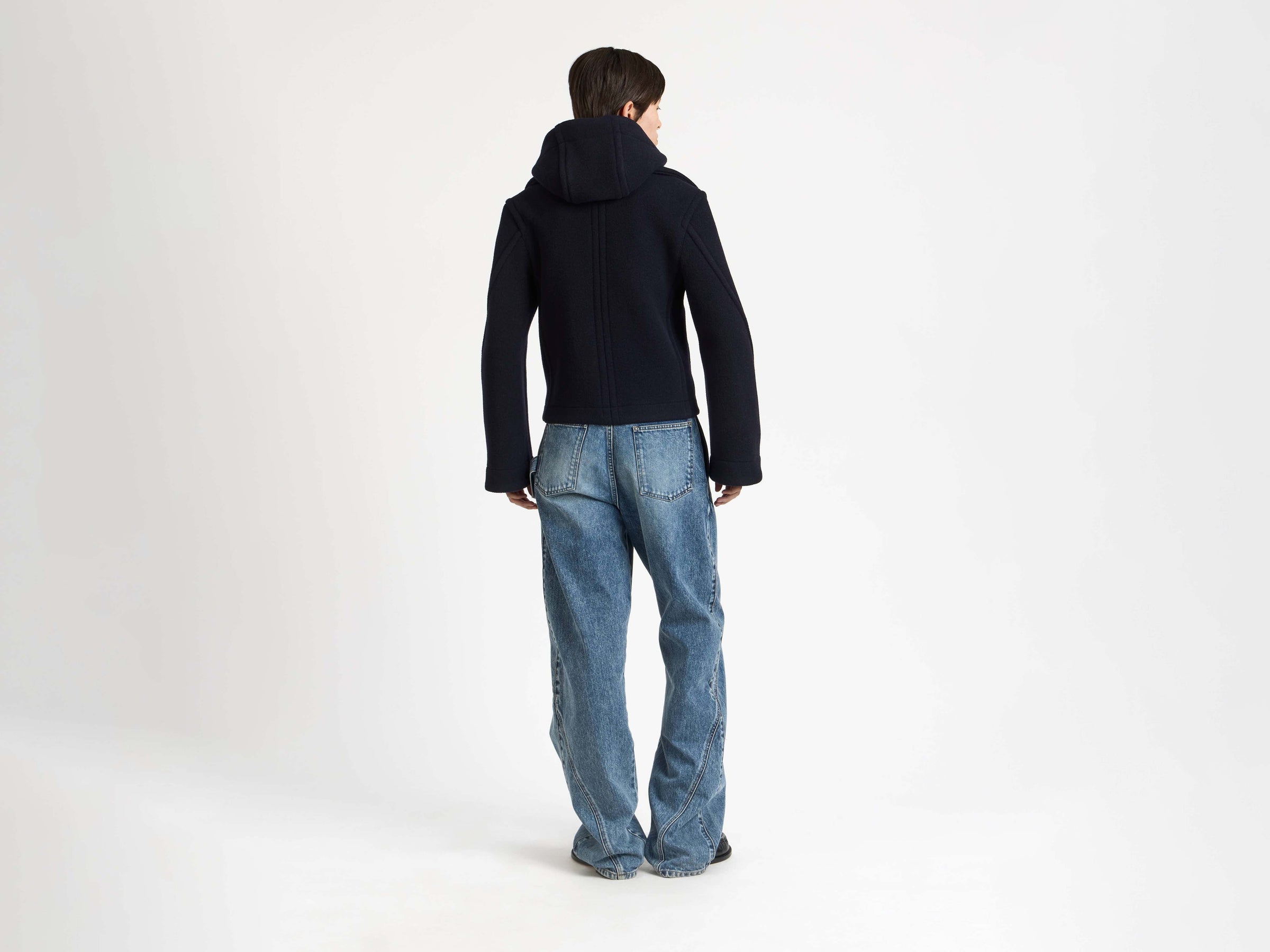cropped hooded coat navy Model Back 5