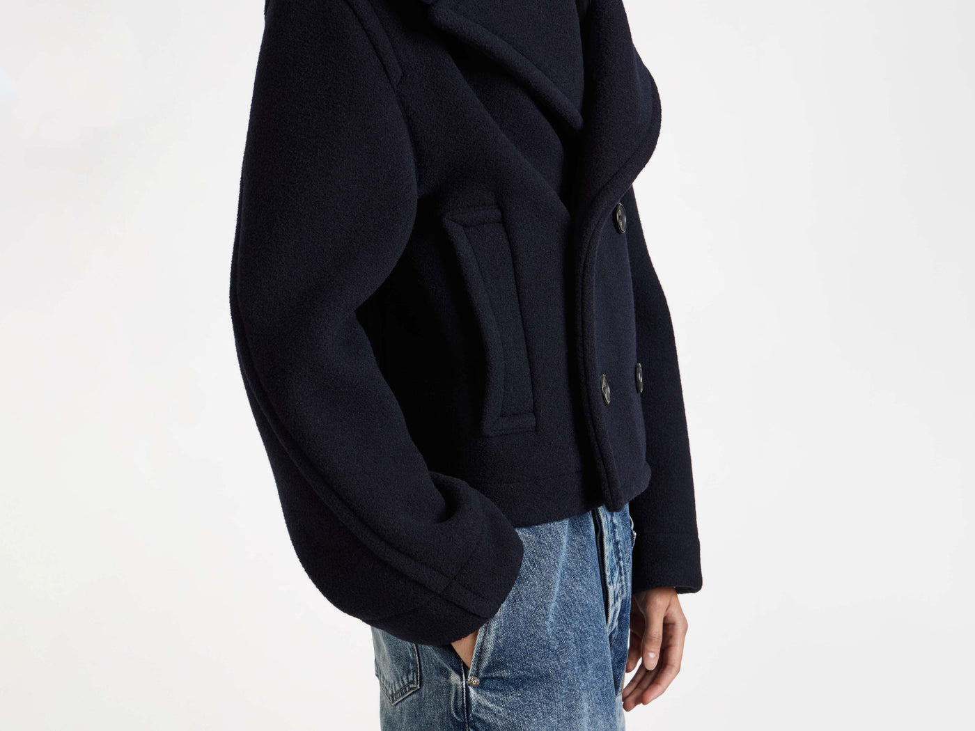 cropped hooded coat navy Model Detail 4