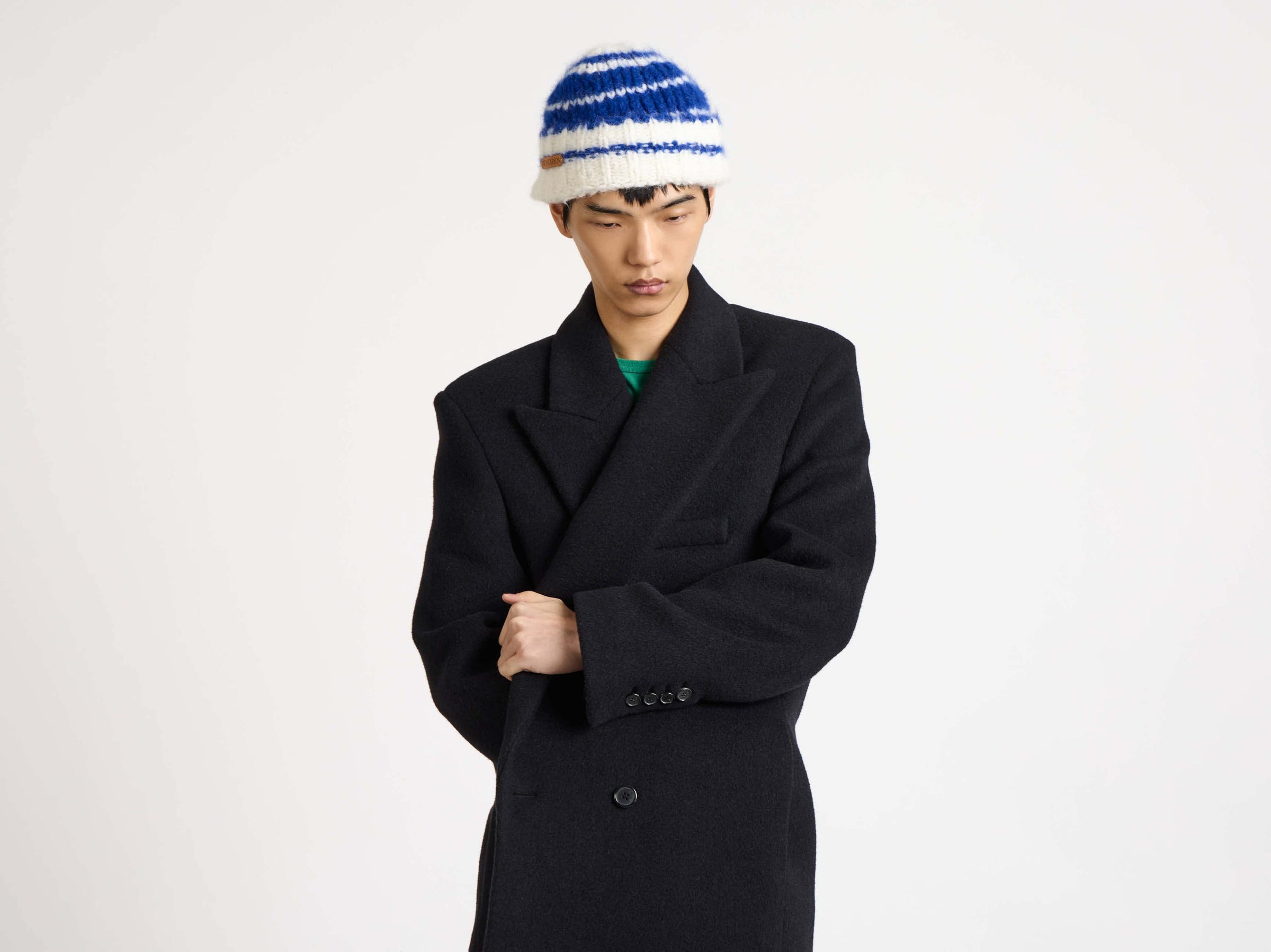 double breasted formal coat black Model Front 5