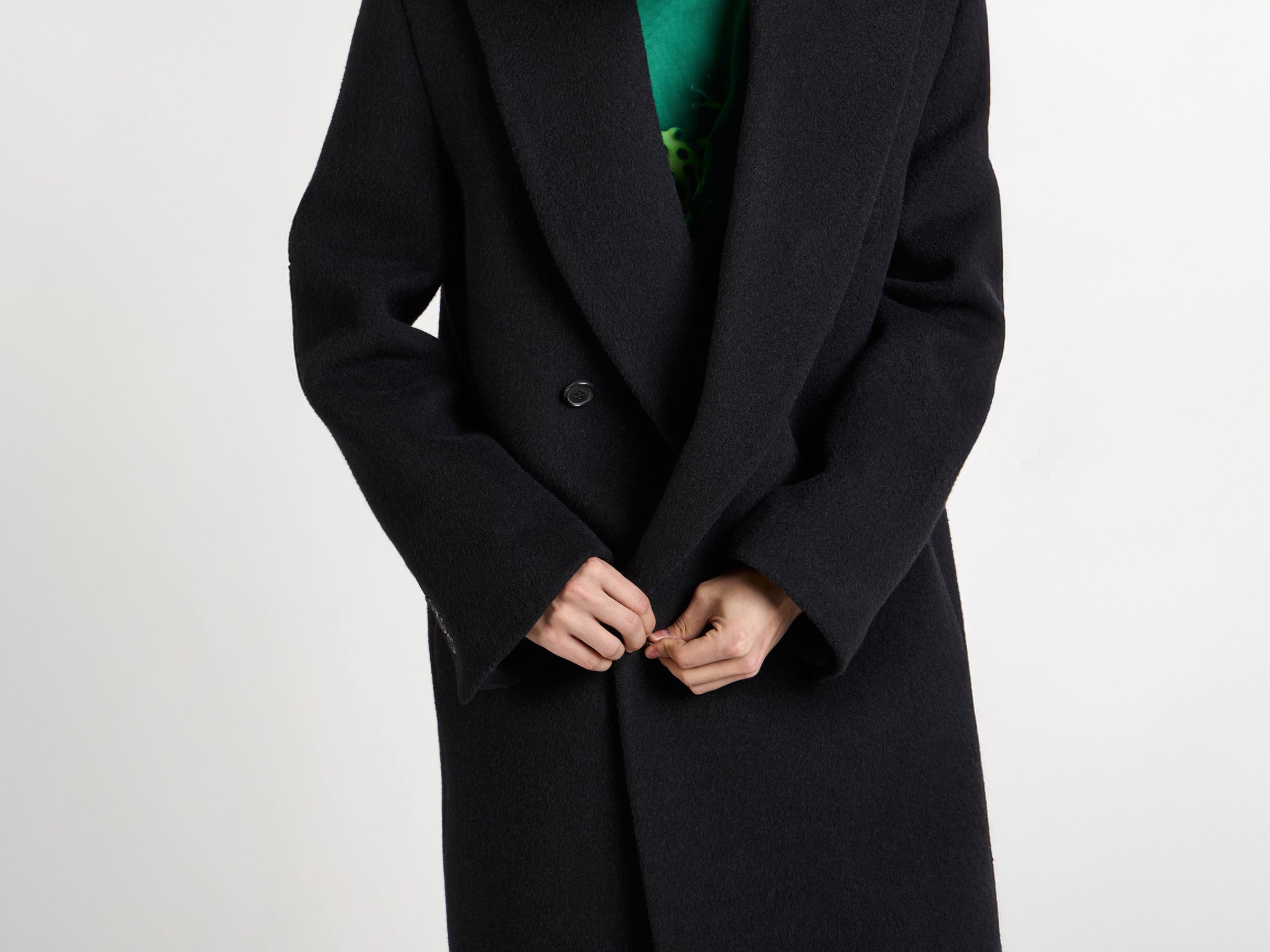 double breasted formal coat black Model Back 3