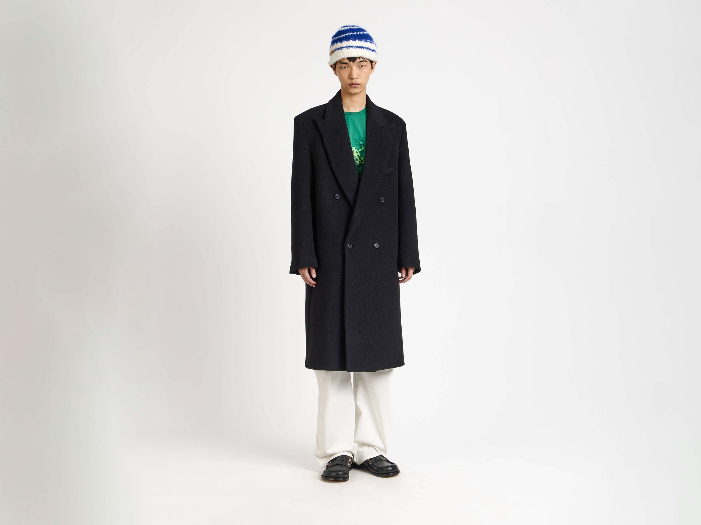 double breasted formal coat black Model Front 2
