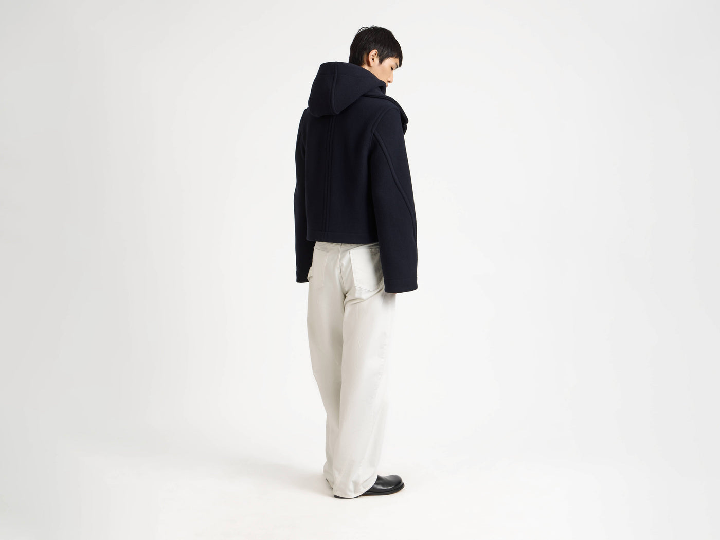 cropped hooded coat navy 1 Model Front 4