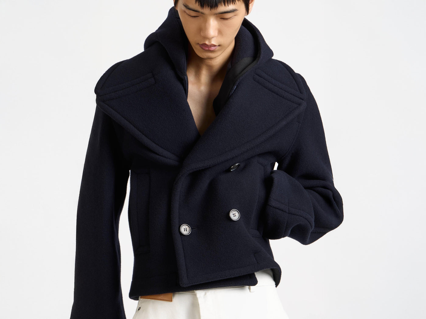 cropped hooded coat navy 1 Model Detail 3