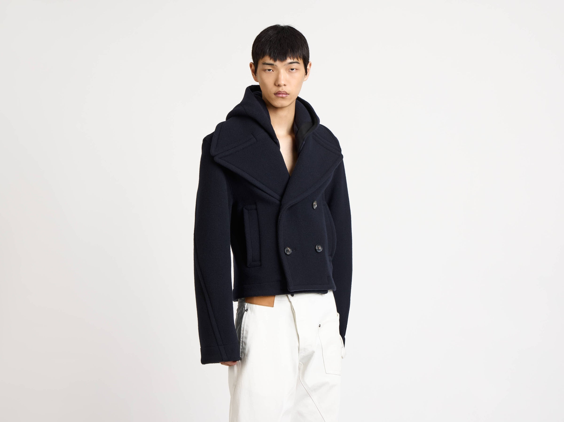 cropped hooded coat navy 1 Model Detail 1