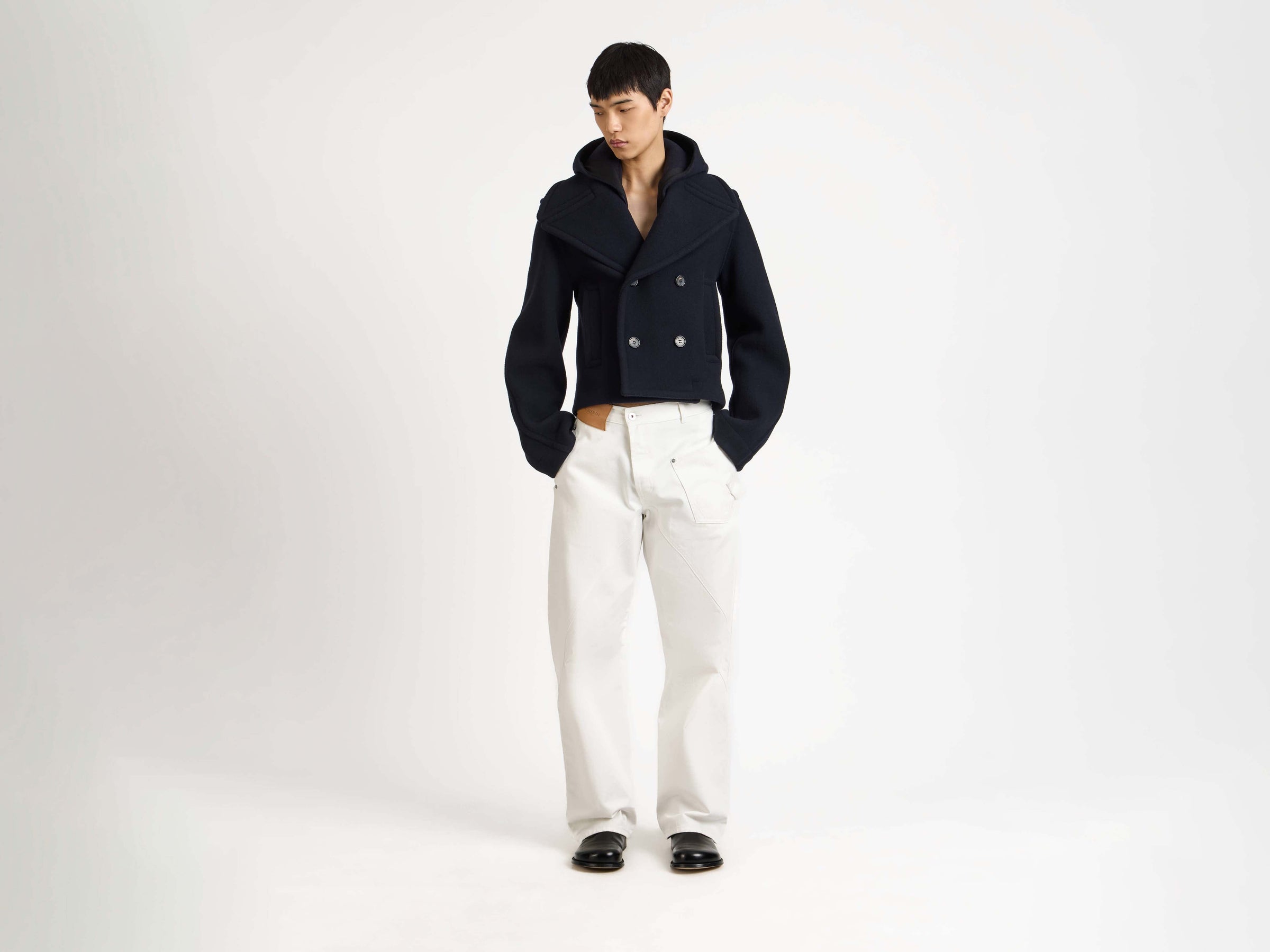 cropped hooded coat navy 1 Model Front 8