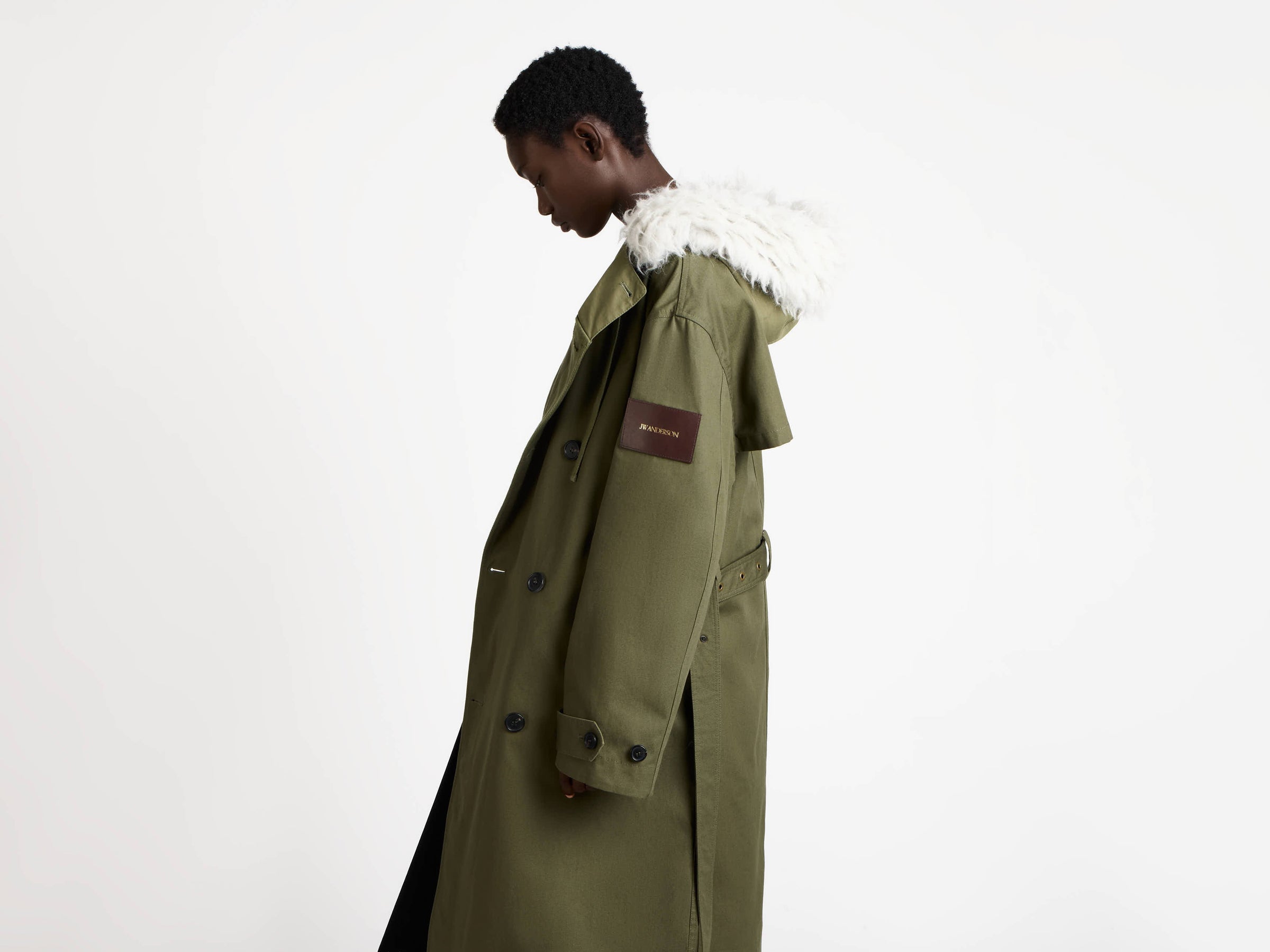 double breasted parka hunter green Model Detail 1