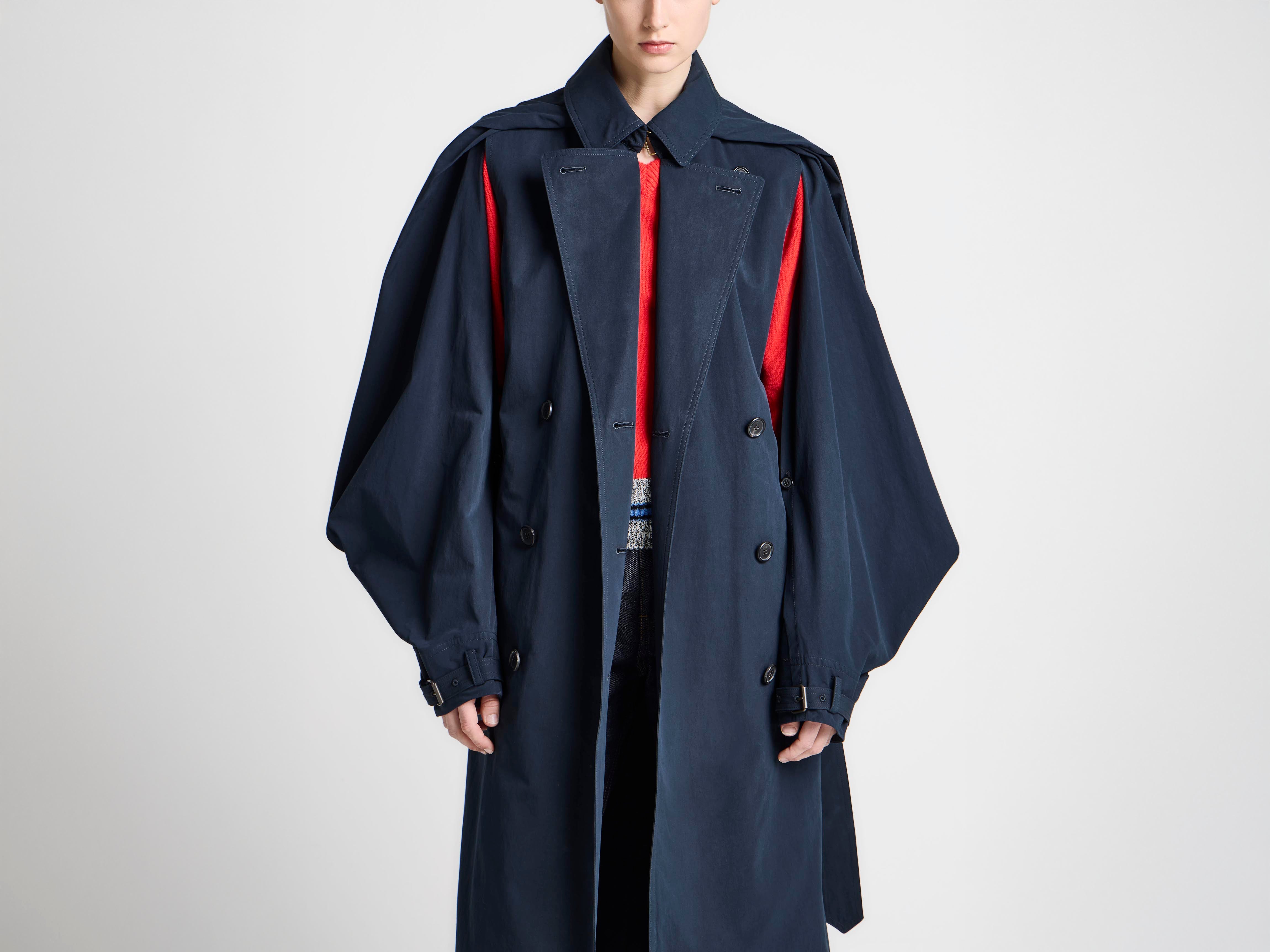 WOMENS CAPE TRENCH COAT IN DARK NAVY in DARK NAVY