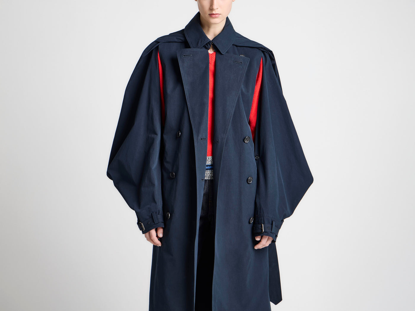 WOMENS CAPE TRENCH COAT IN DARK NAVY
