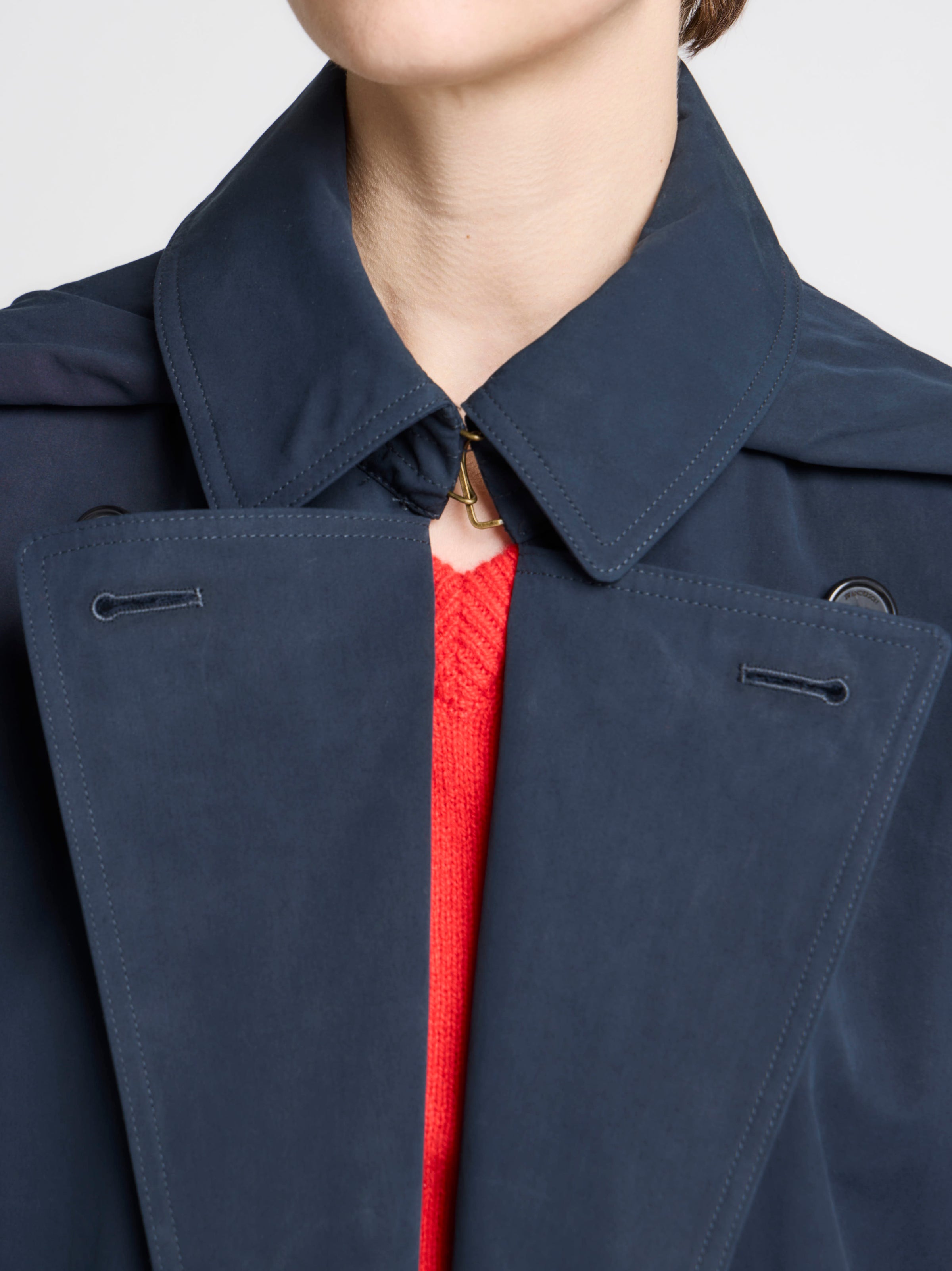 WOMENS CAPE TRENCH COAT IN DARK NAVY
