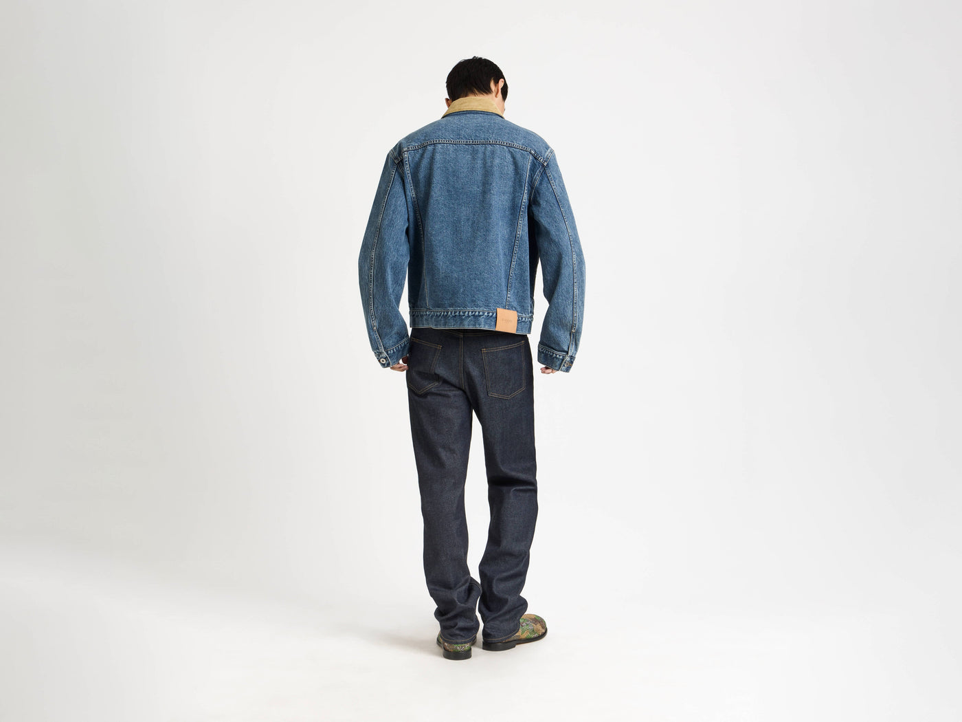 corduroy collar jacket mid blue Model Back 6
