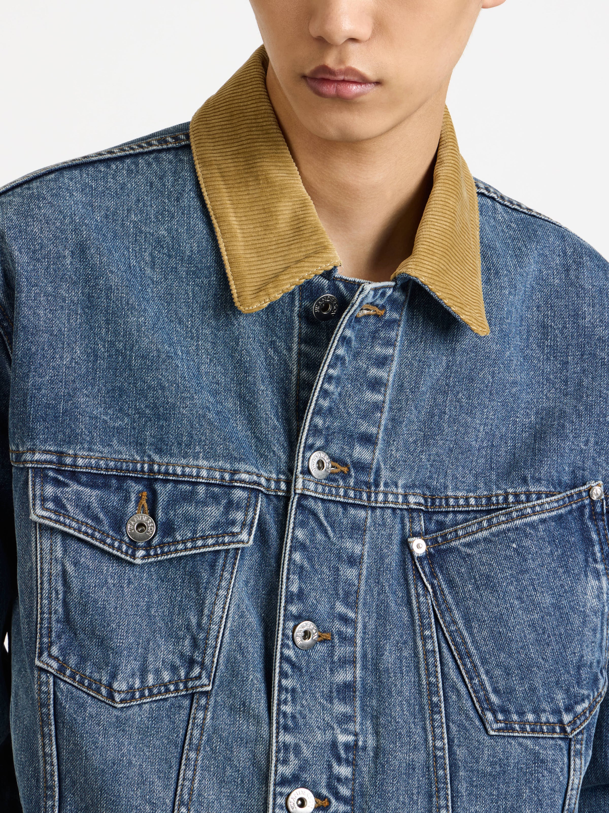corduroy collar jacket mid blue Model Detail 7