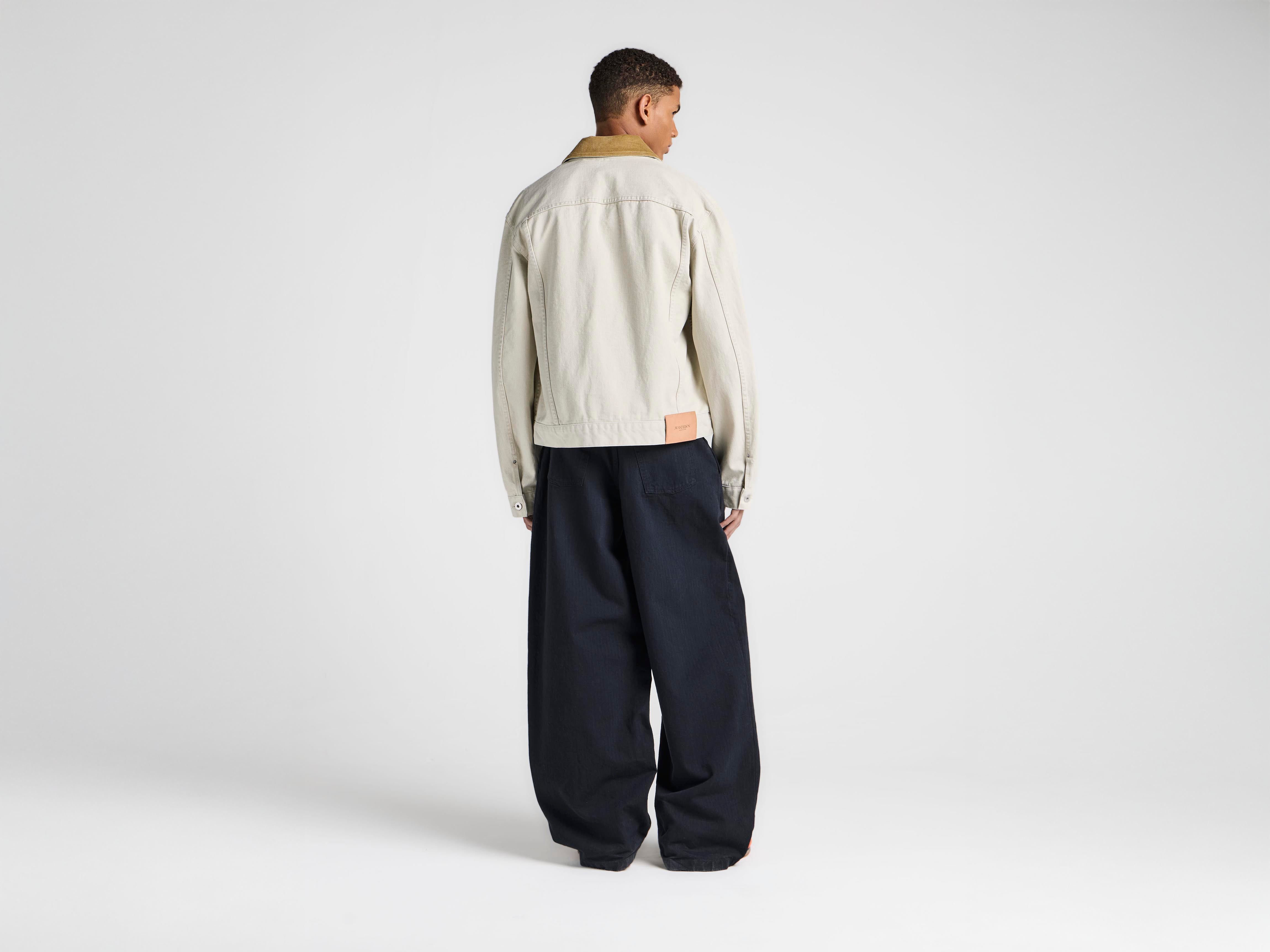 MENS CORDUROY COLLAR DENIM JACKET IN ECRU in ECRU