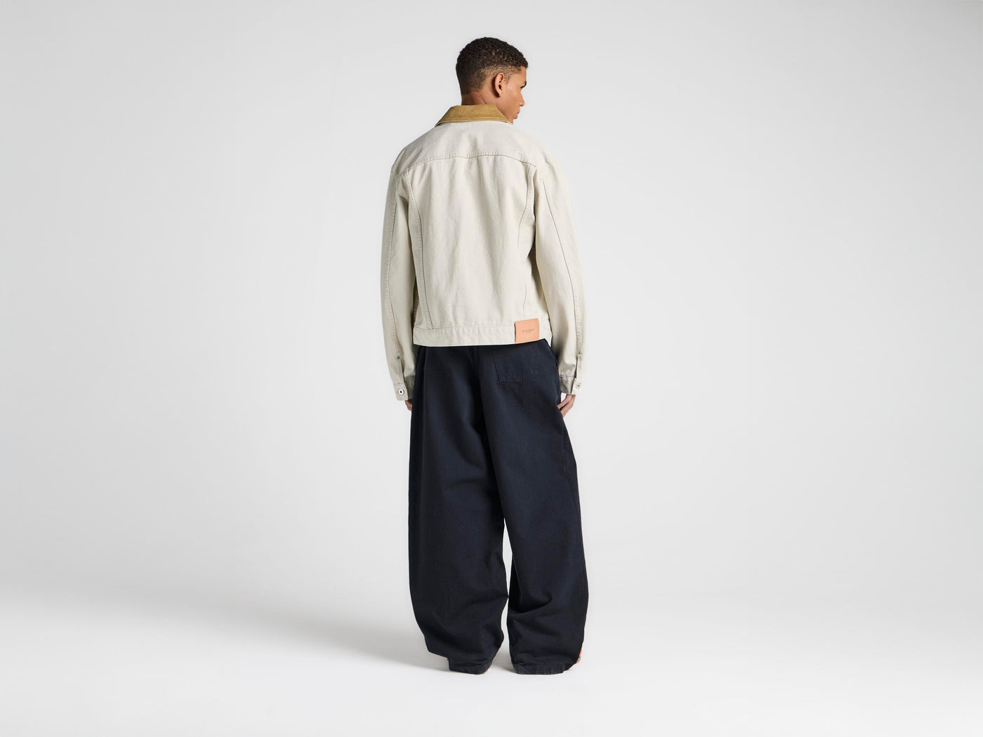 MENS CORDUROY COLLAR DENIM JACKET IN ECRU
