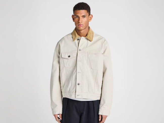 MENS CORDUROY COLLAR DENIM JACKET IN ECRU