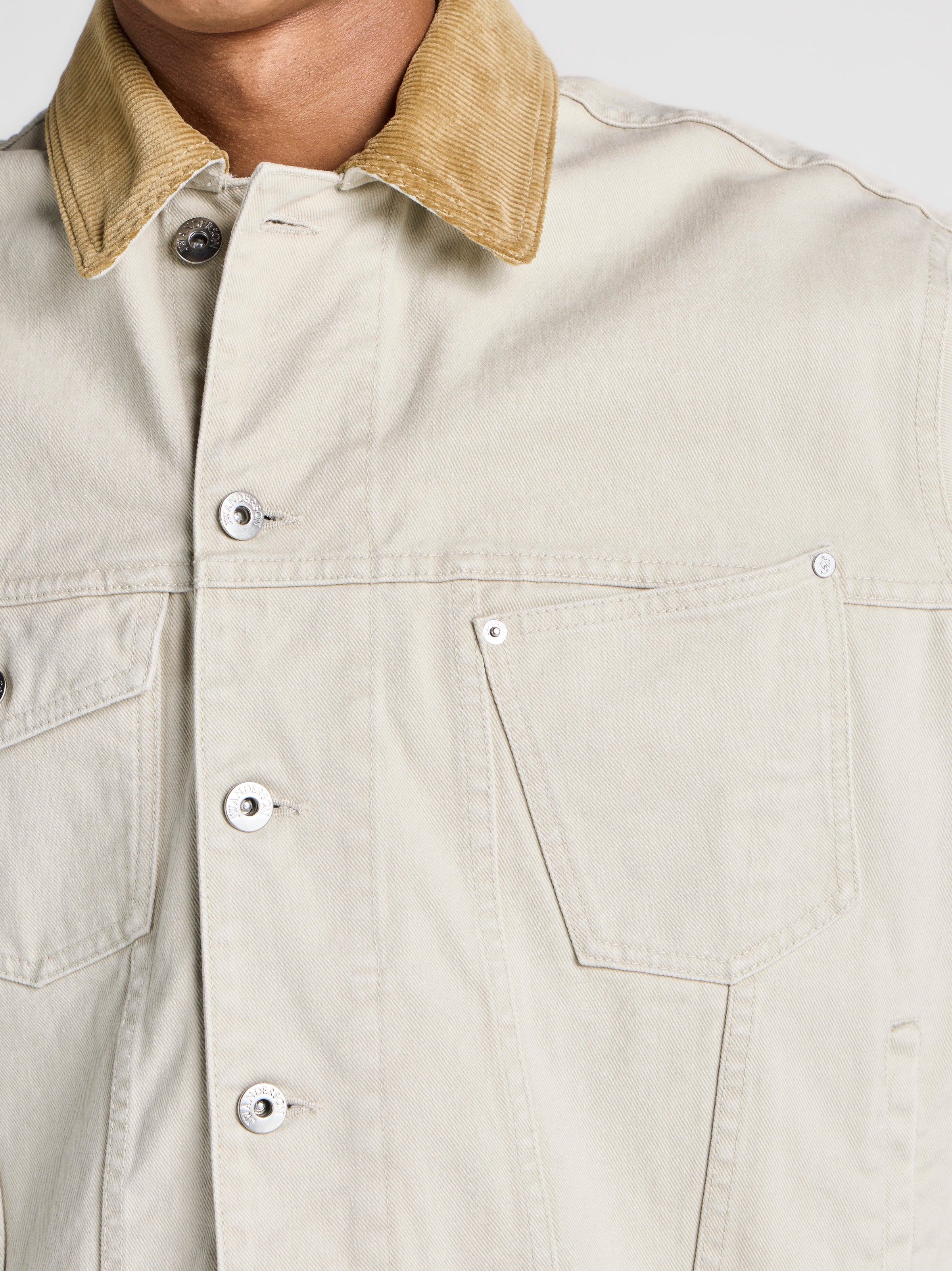 MENS CORDUROY COLLAR DENIM JACKET IN ECRU
