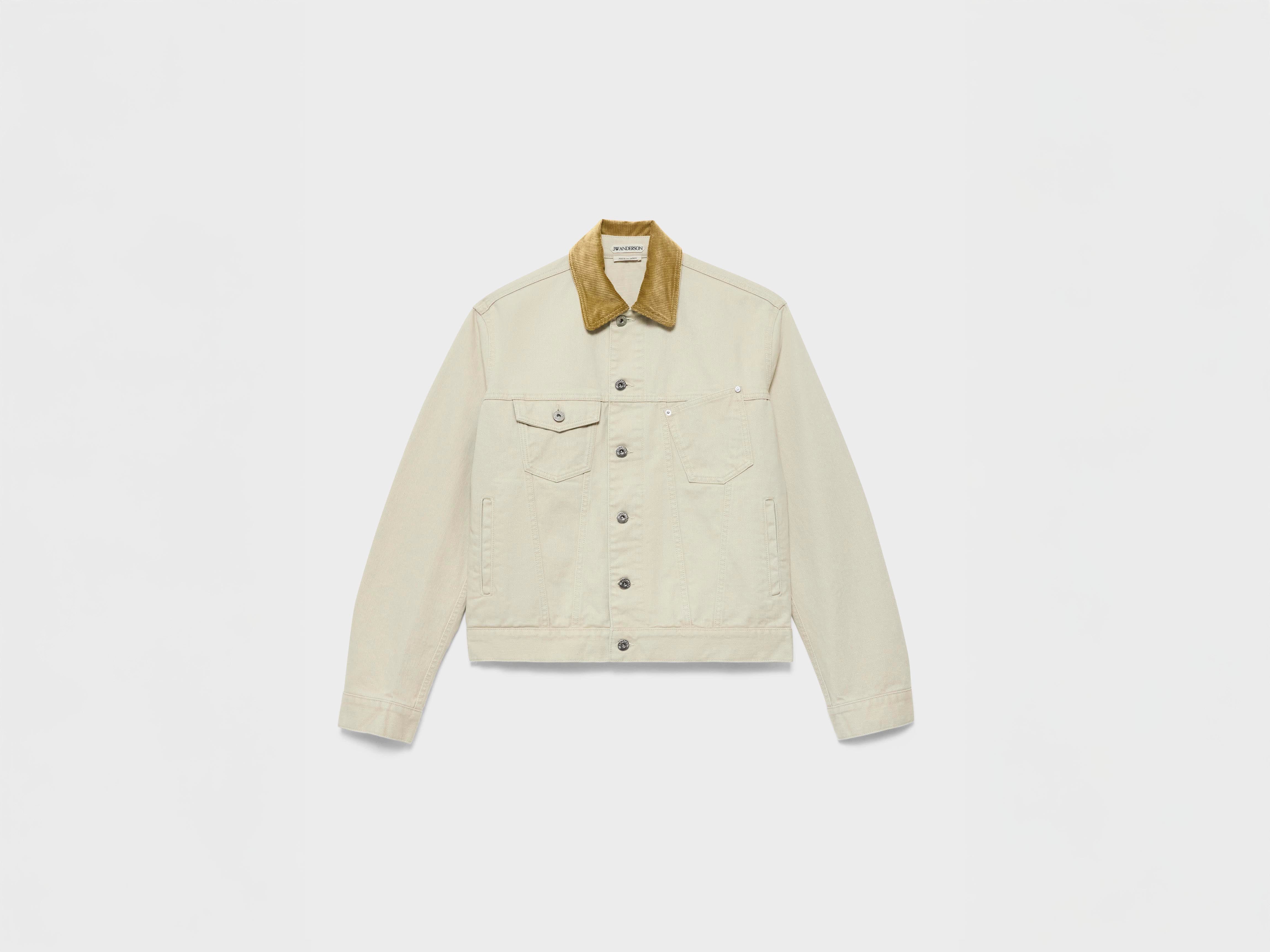 MENS CORDUROY COLLAR DENIM JACKET IN ECRU in ECRU