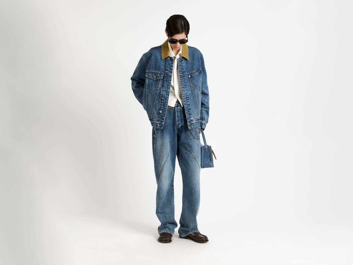 corduroy collar jacket mid blue 1 Model Front 3