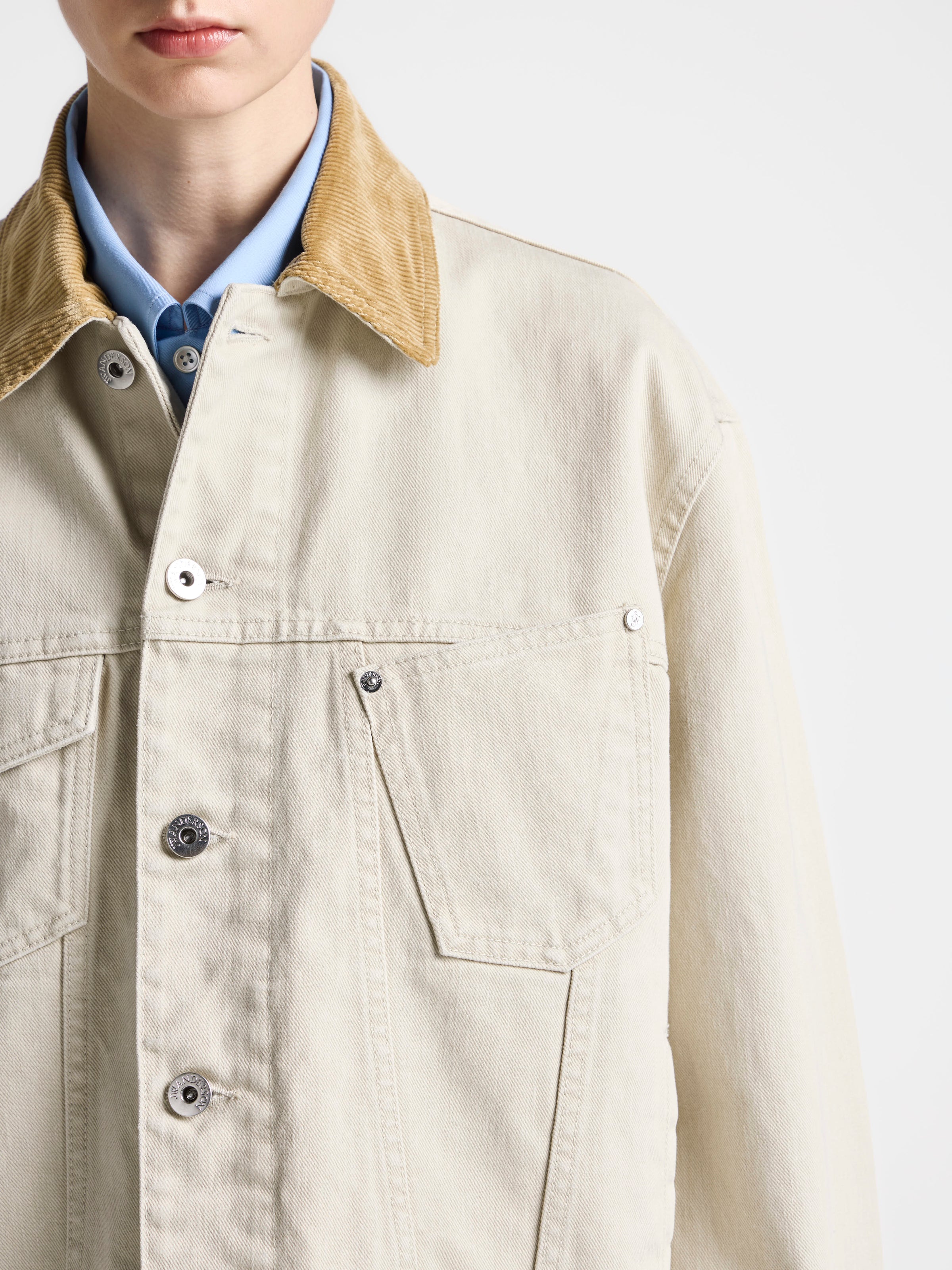 WOMENS CORDUROY COLLAR DENIM JACKET IN ECRU