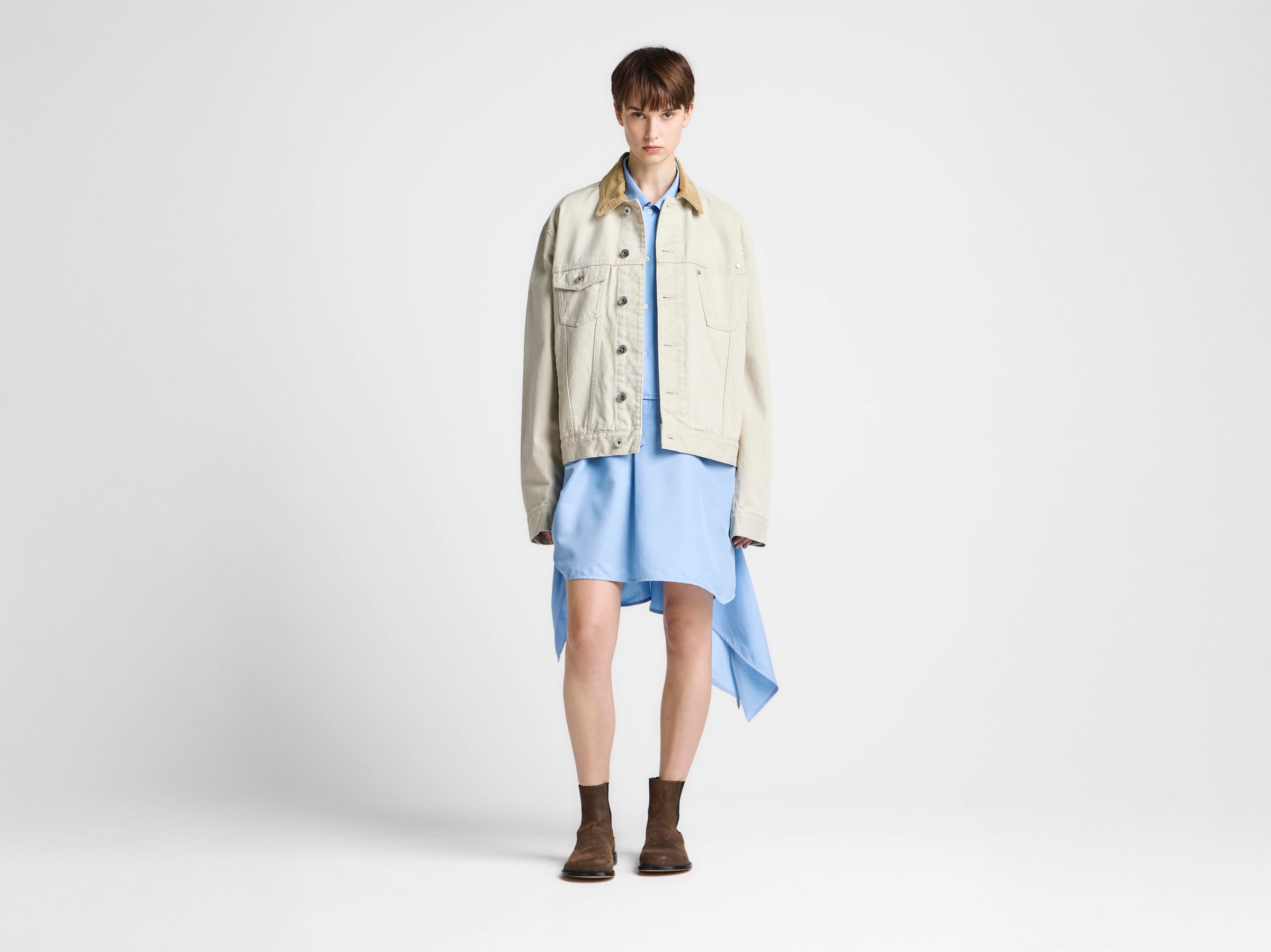WOMENS CORDUROY COLLAR DENIM JACKET IN ECRU