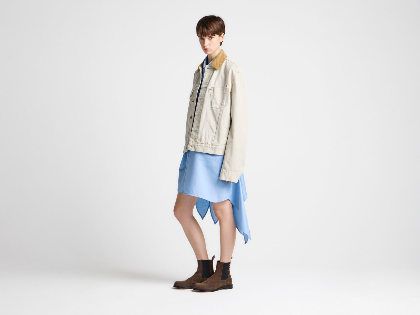 WOMENS CORDUROY COLLAR DENIM JACKET IN ECRU
