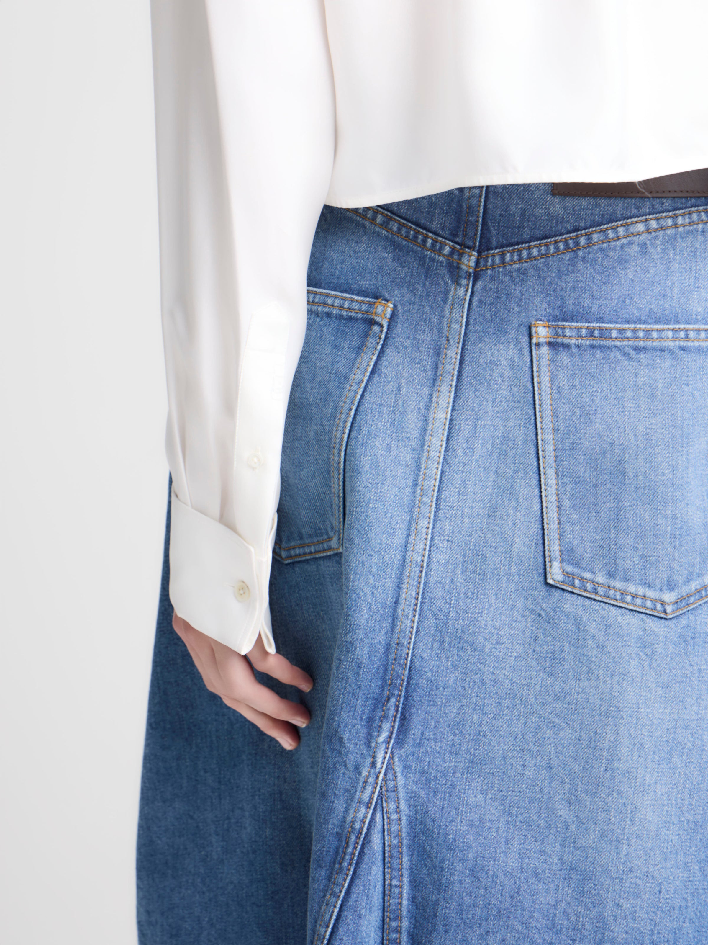 WOMENS DROP FRONT SKIRT IN VINTAGE BLUE