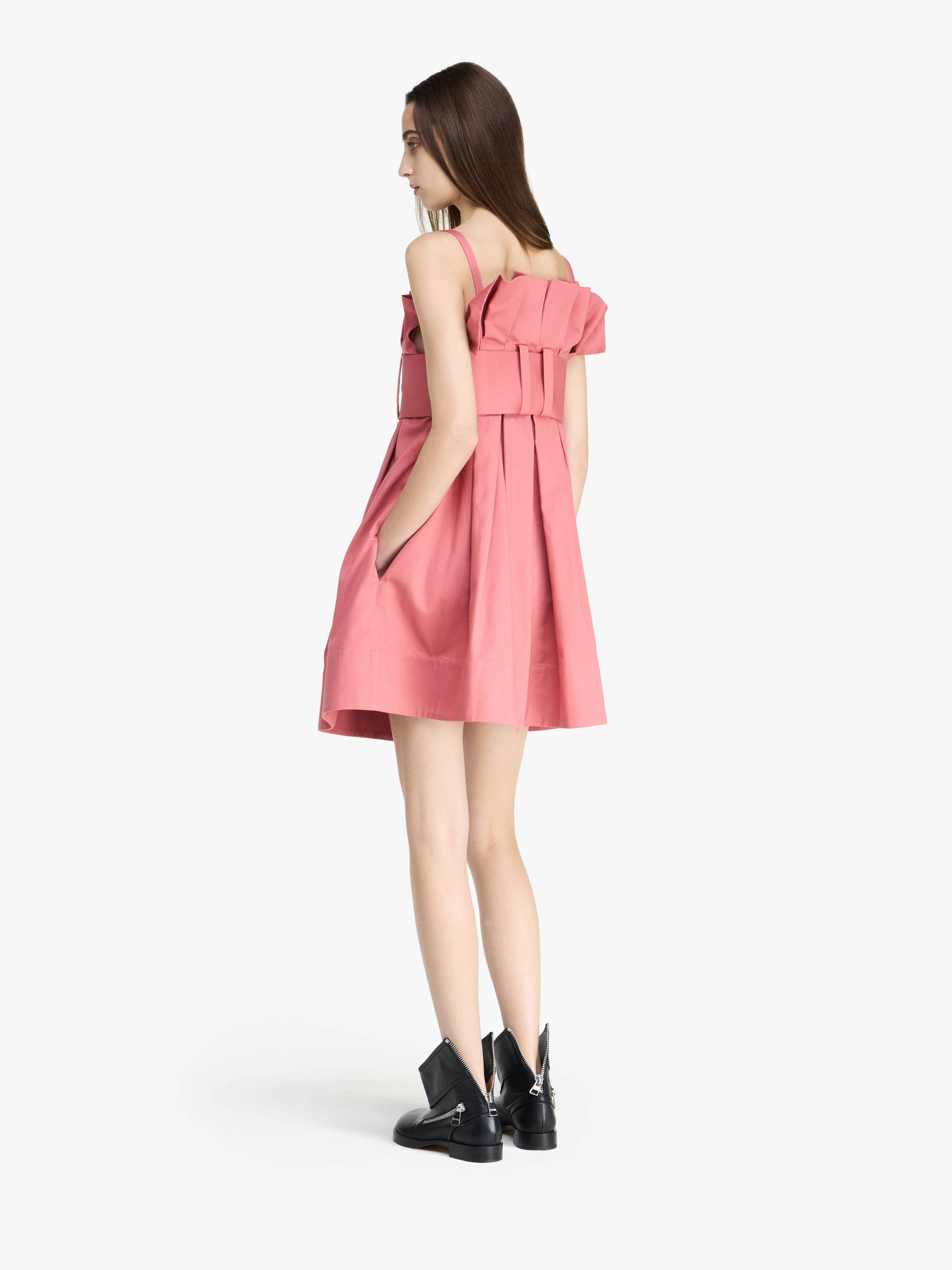 PLEATED D-RING MINI DRESS