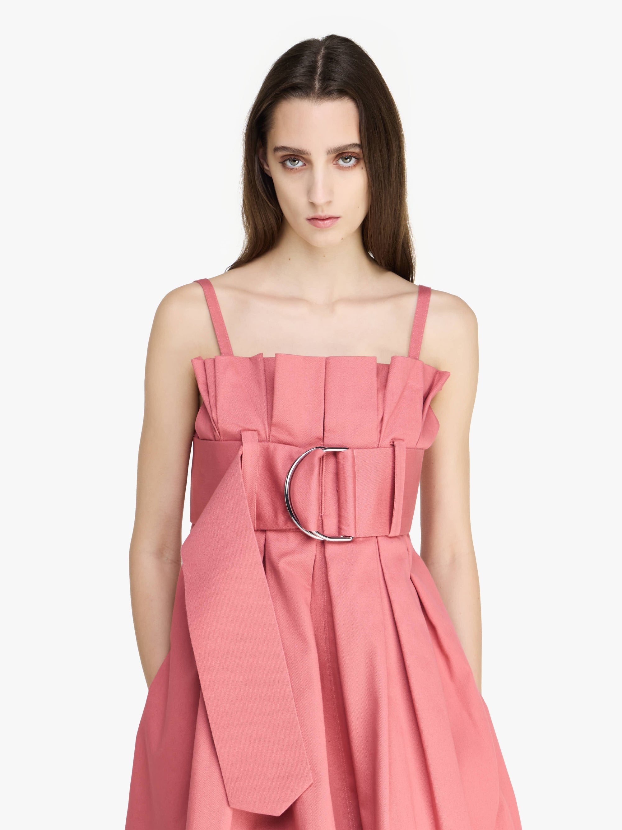 PLEATED D-RING MINI DRESS