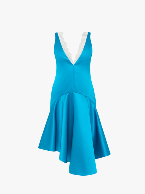 DRAPED HEMLINE V-NECK DRESS
