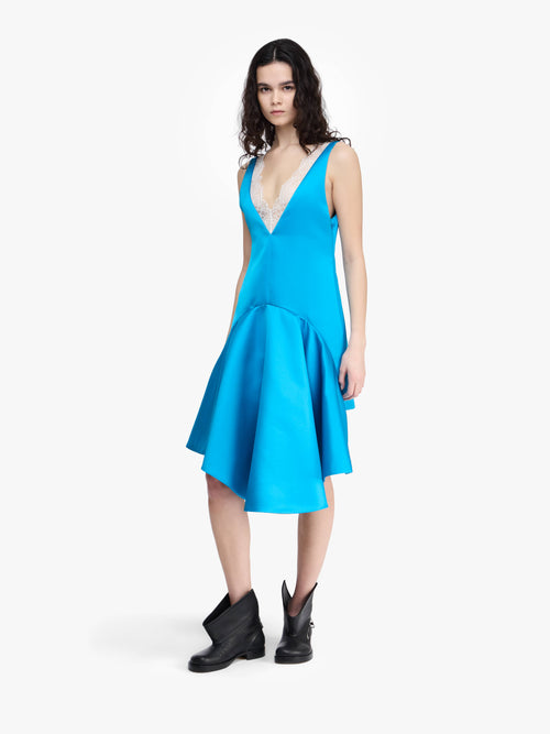 DRAPED HEMLINE V-NECK DRESS