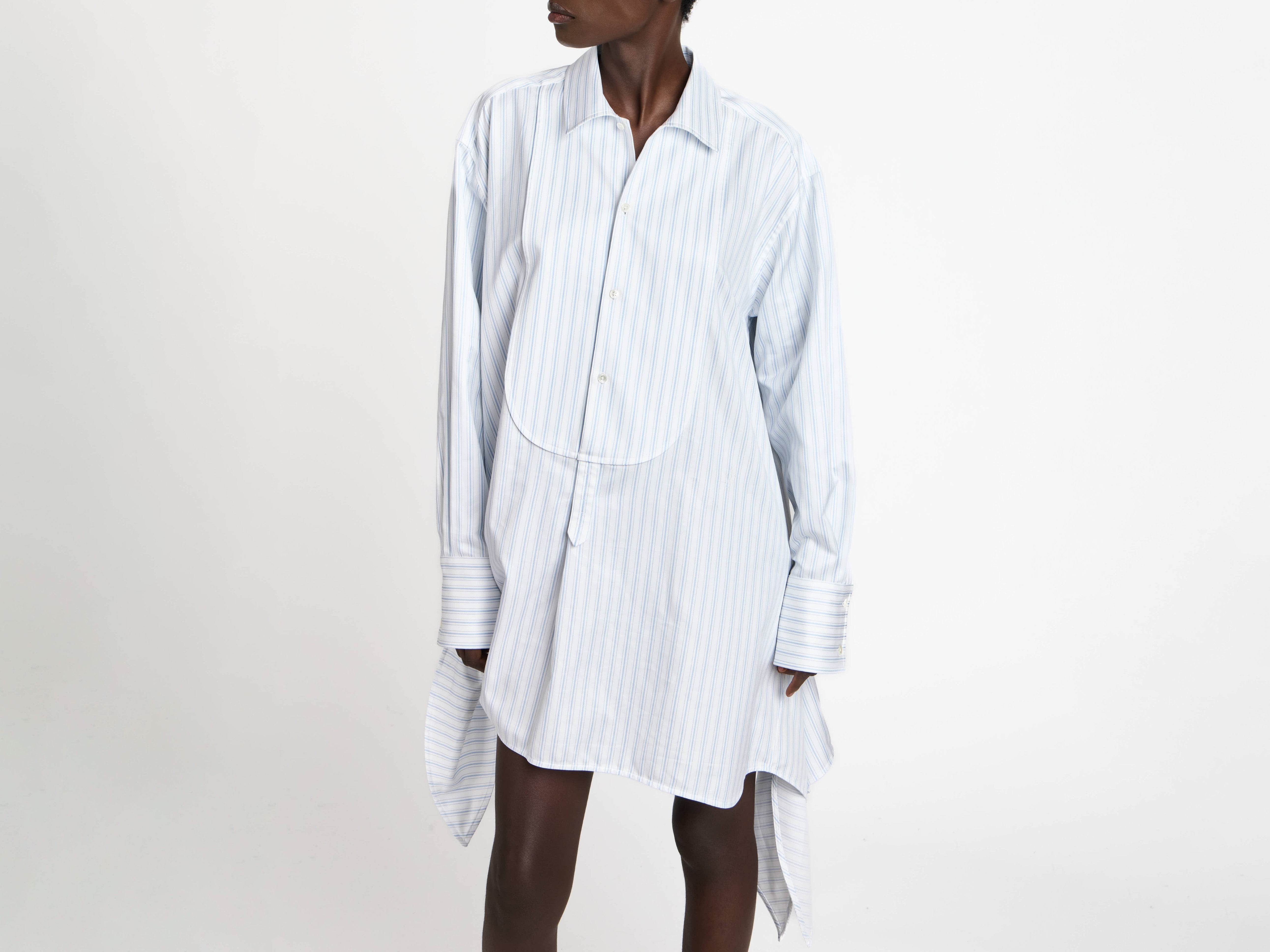 WOMENS KNOTTED DETAIL SHIRT DRESS IN WHITE & BLUE in WHITE/BLUE