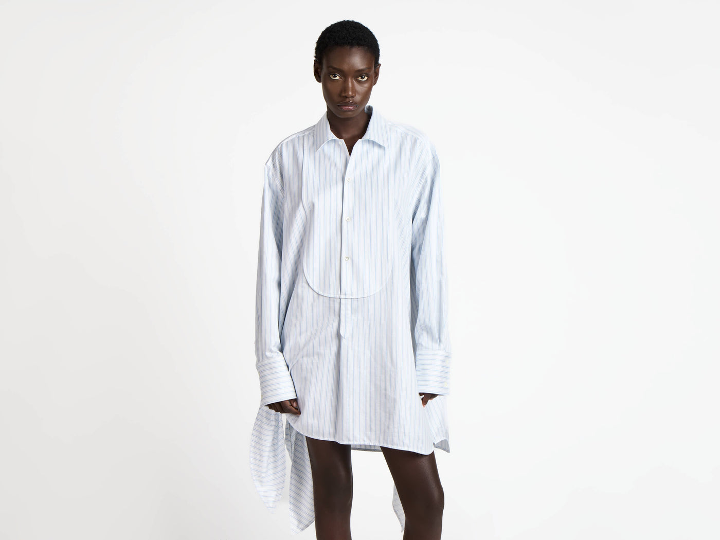 side knot shirt dress white blue Model Detail 5