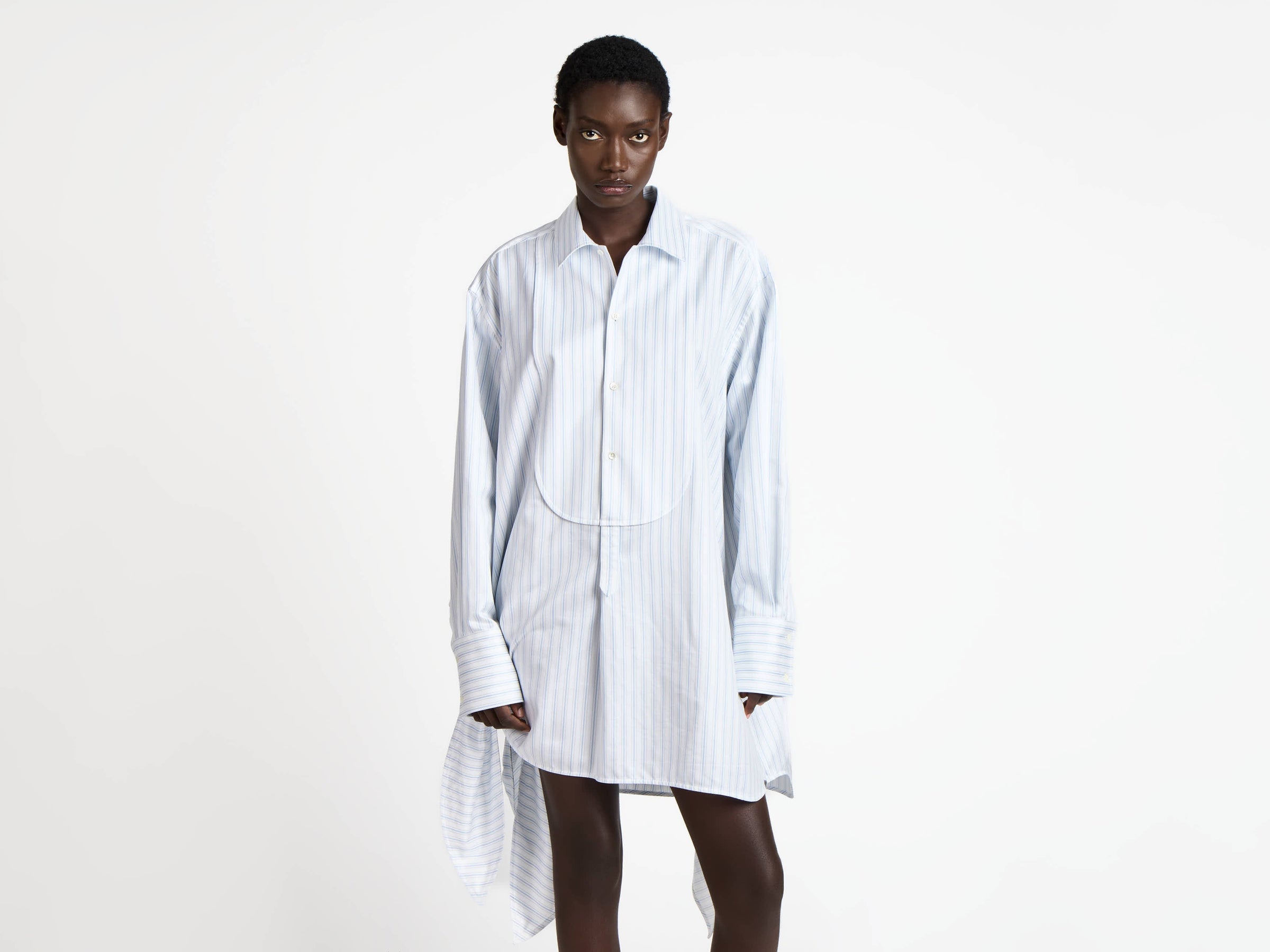 side knot shirt dress white blue Model Detail 5