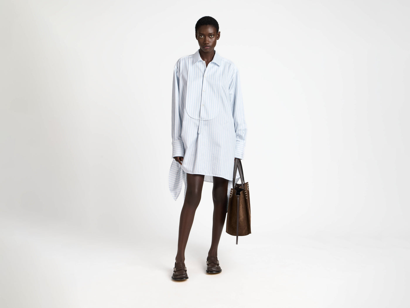 side knot shirt dress white blue Model Front 4