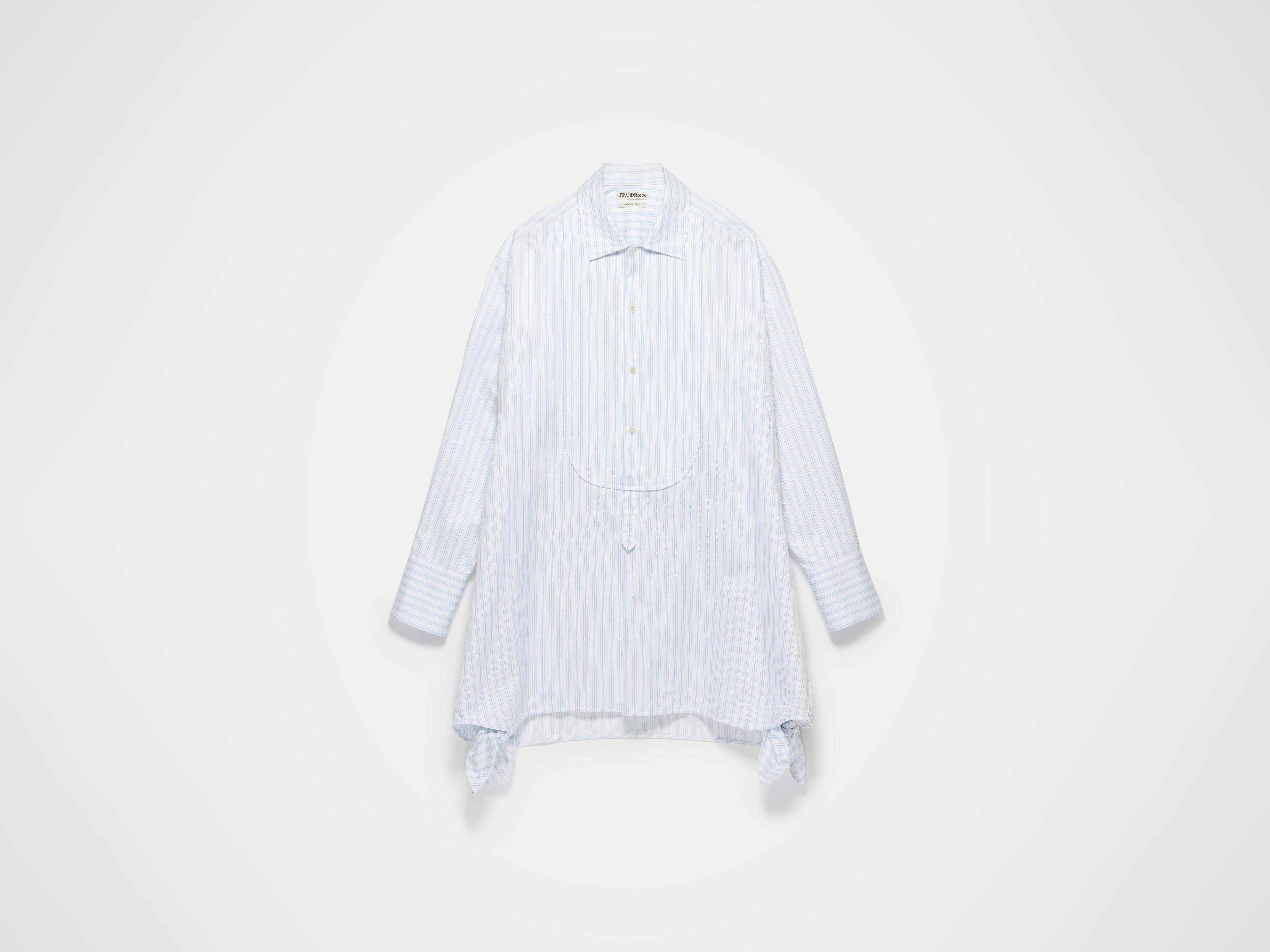 KNOTTED DETAIL SHIRT DRESS IN WHITE & BLUE in WHITE/BLUE