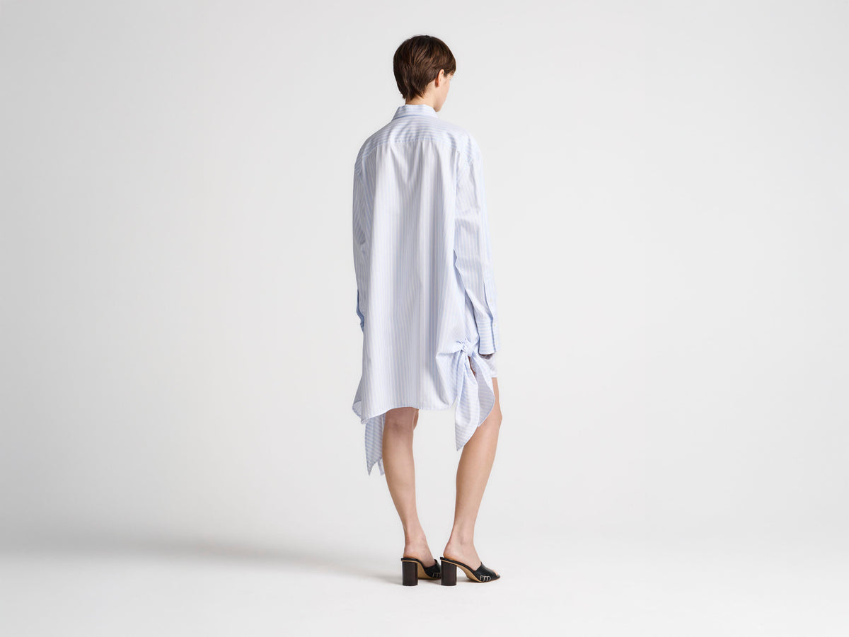 WOMENS SIDE KNOT SHIRT DRESS IN WHITE & LIGHT BLUE