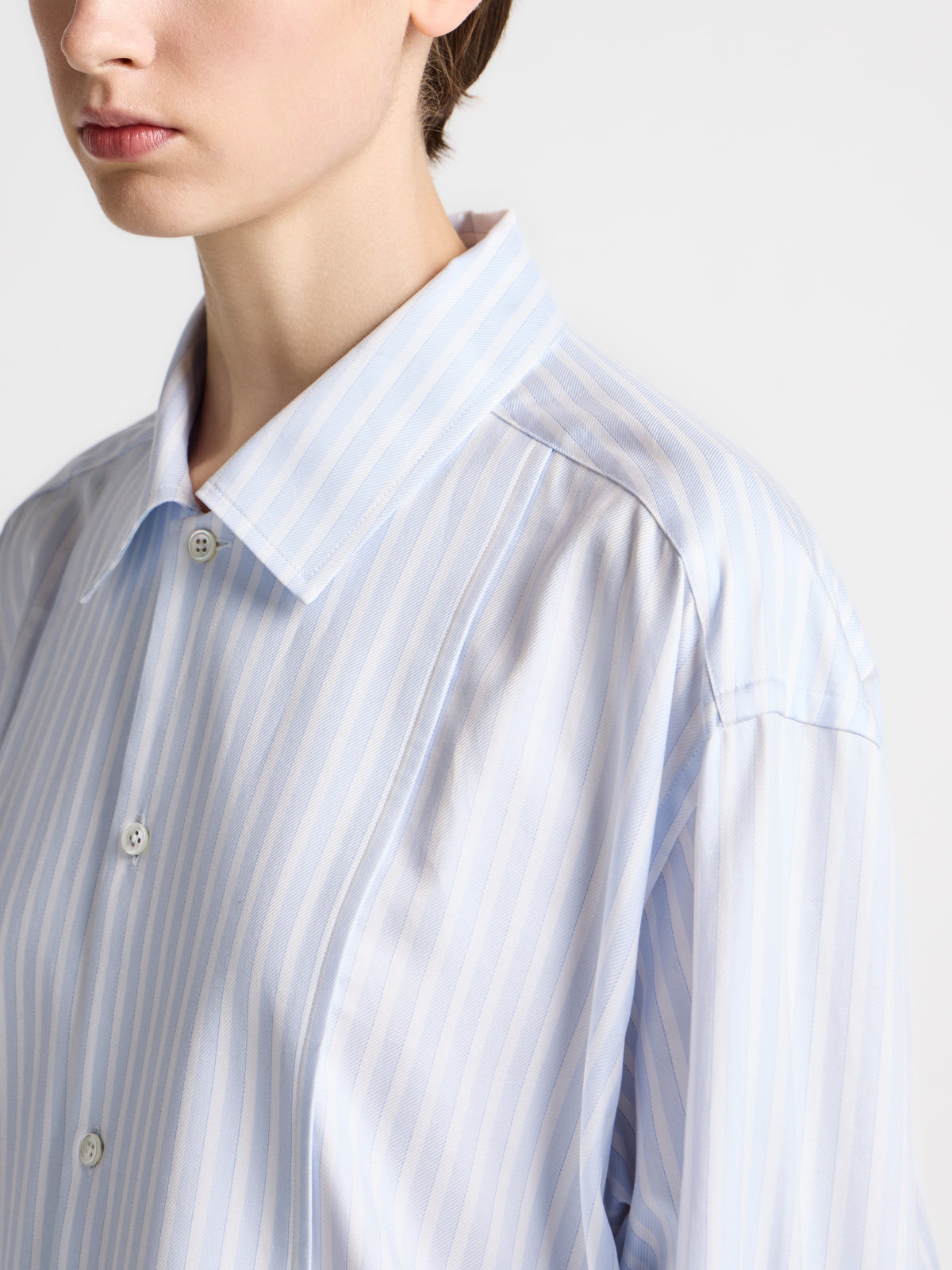 WOMENS SIDE KNOT SHIRT DRESS IN WHITE & LIGHT BLUE