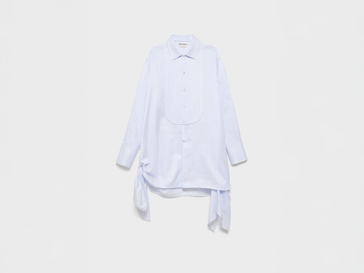 WOMENS SIDE KNOT SHIRT DRESS IN WHITE & LIGHT BLUE