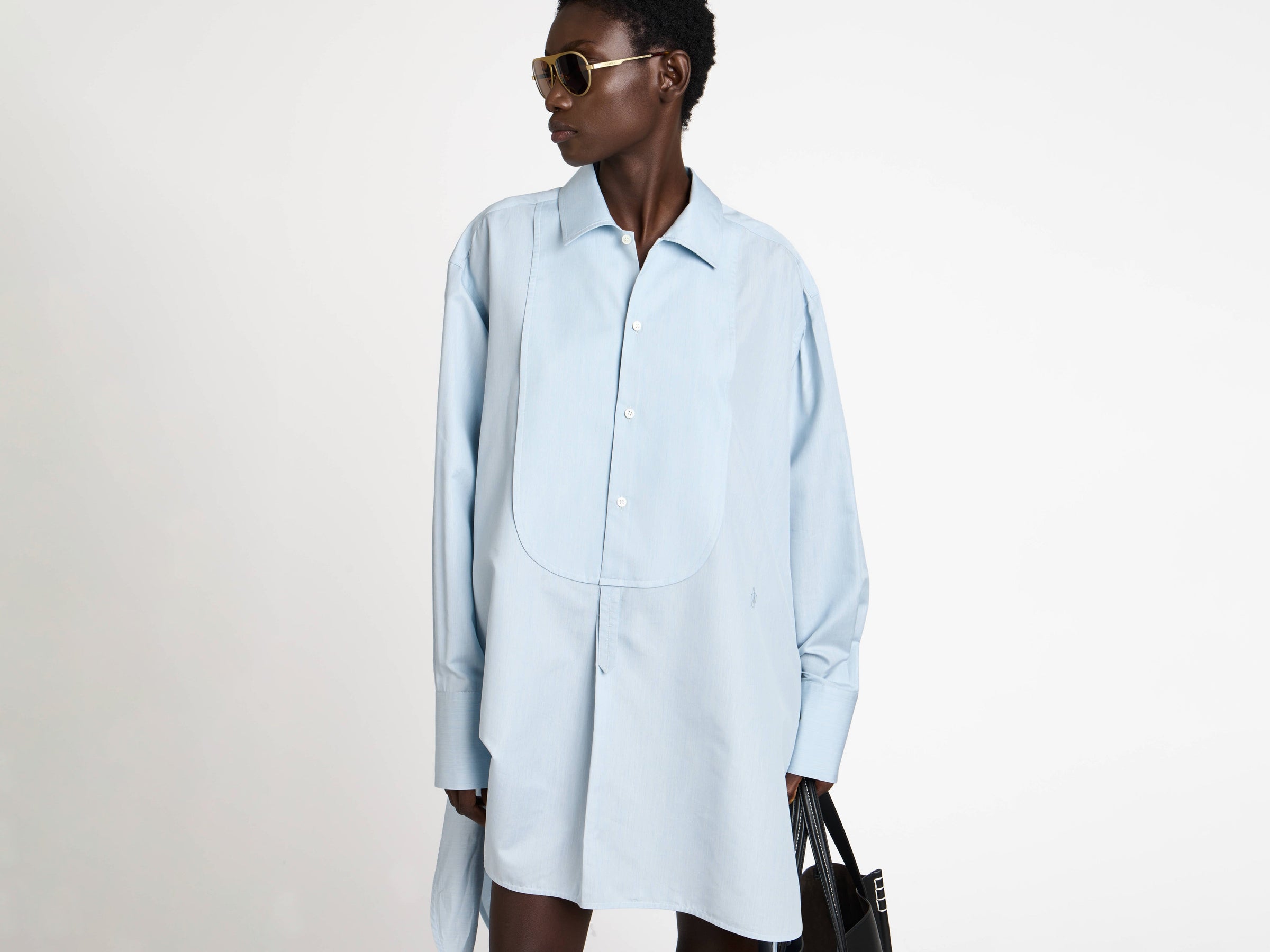 KNOTTED DETAIL SILK SHIRT DRESS IN POWDER BLUE