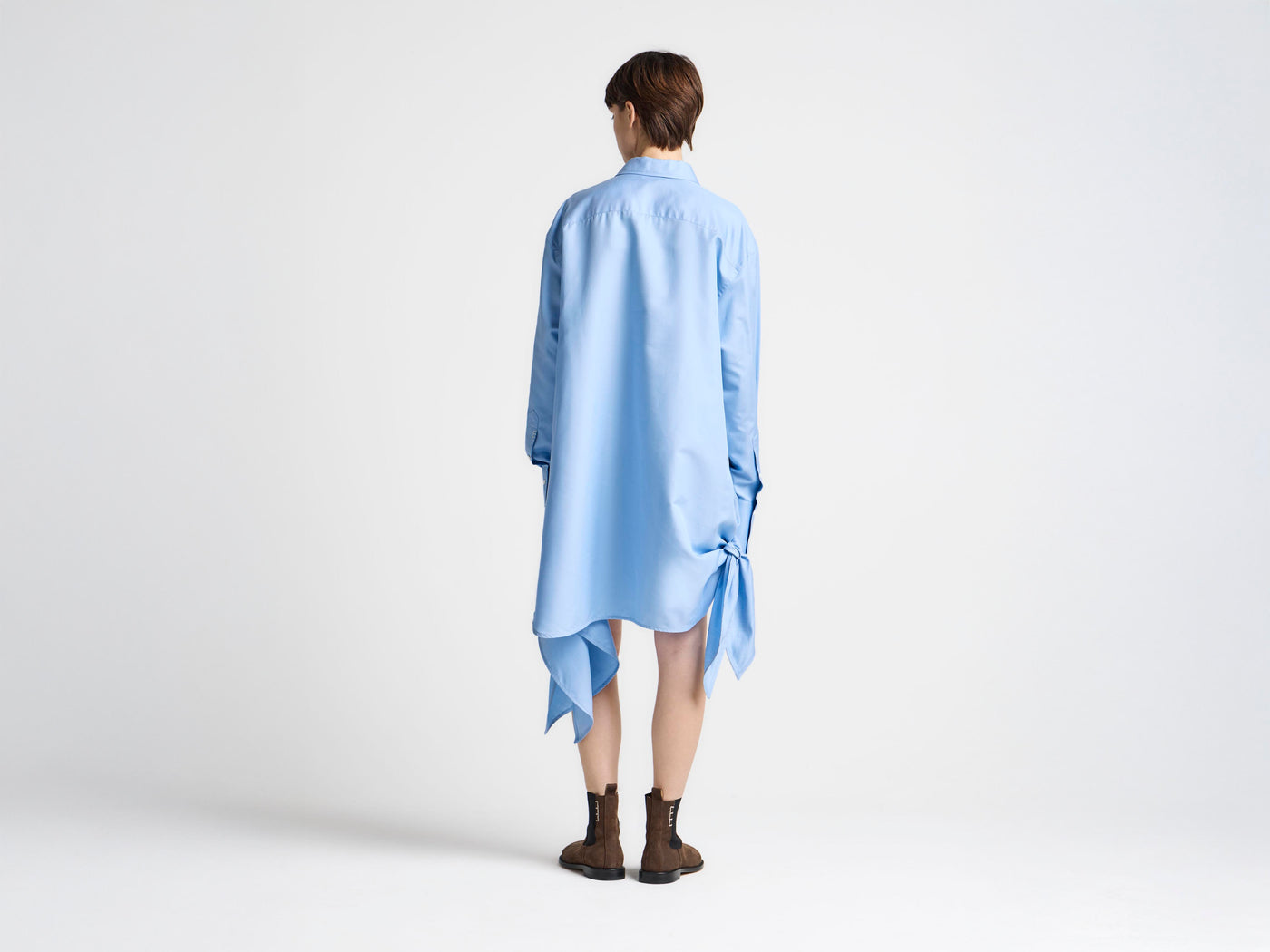 WOMENS SIDE KNOT SHIRT DRESS IN CORNFLOWER BLUE