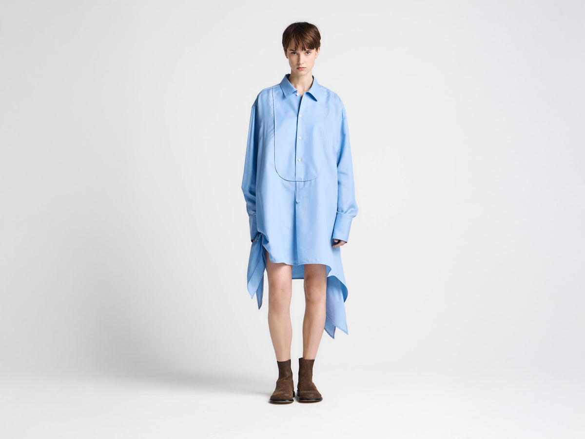 WOMENS SIDE KNOT SHIRT DRESS IN CORNFLOWER BLUE
