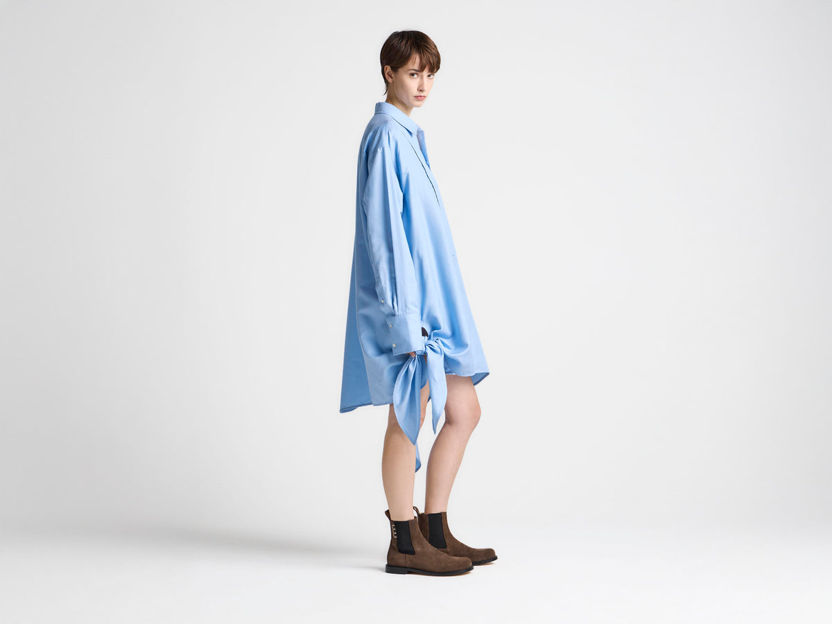 WOMENS SIDE KNOT SHIRT DRESS IN CORNFLOWER BLUE
